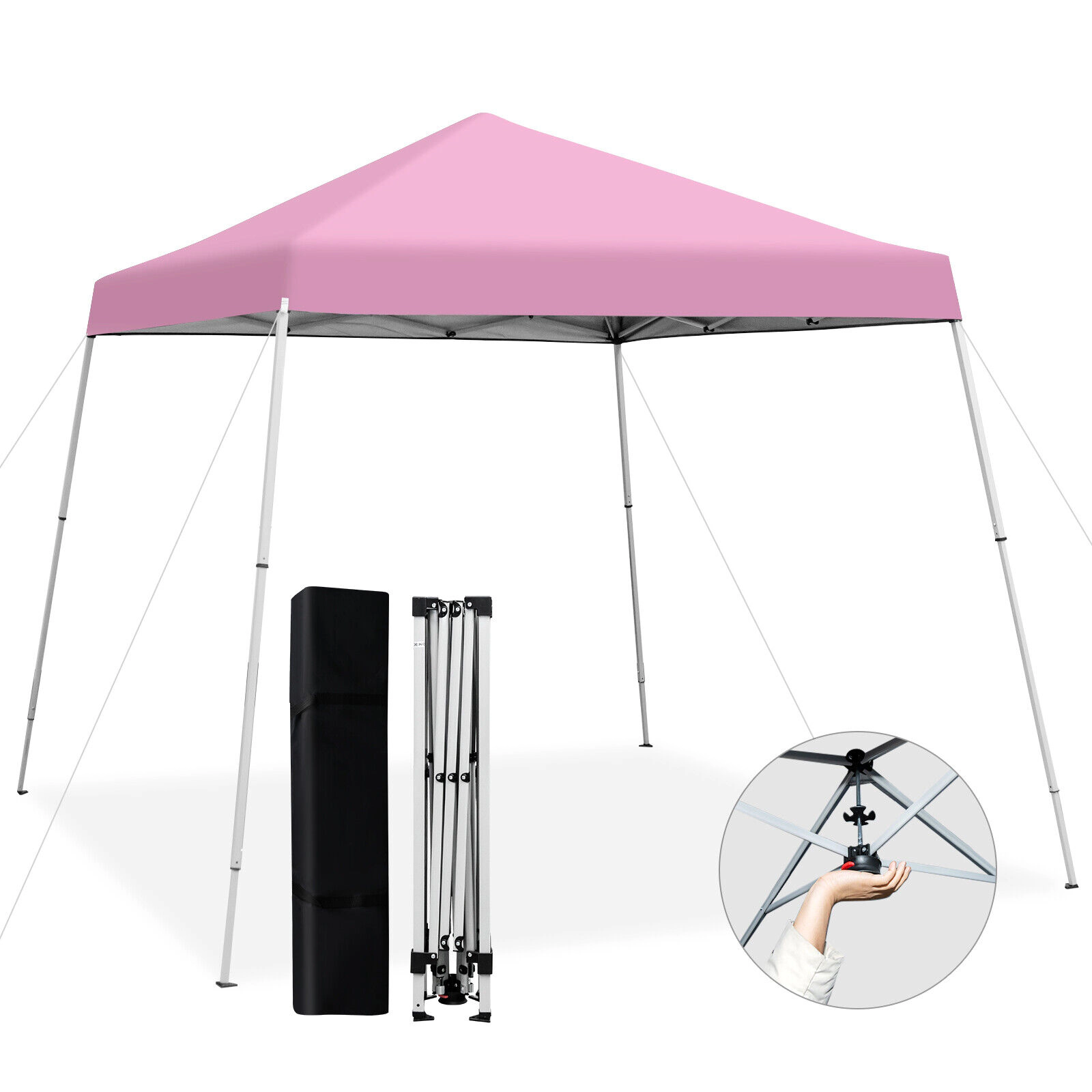 SUGIFT Pink 10-ft by 10-ft 3-Level UPF50+ Oxford Instant Pop Up Canopy with Slanted Legs and Carry Bag