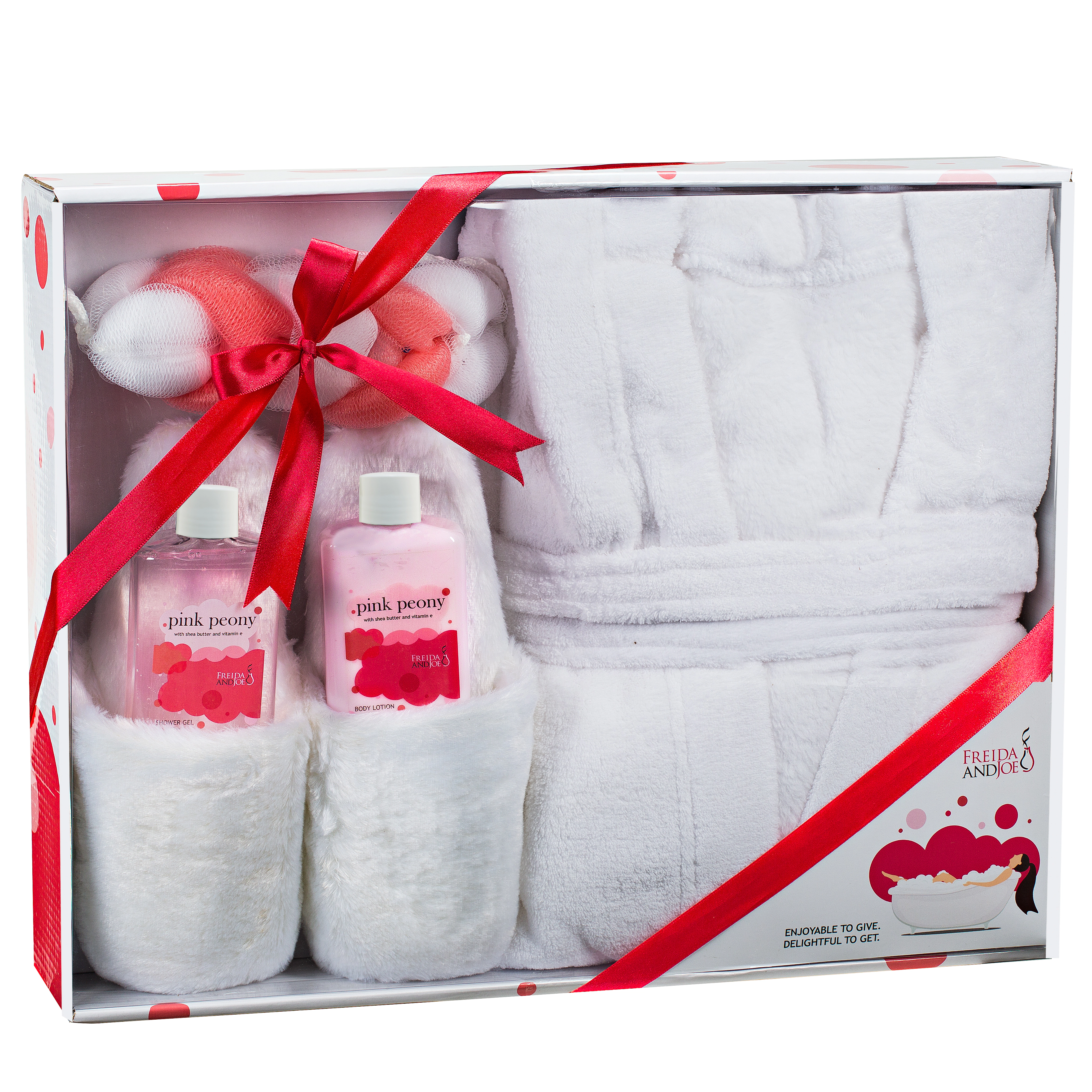 Freida and Joe Womens Luxury Bathrobe & Lush Slipper Spa Set In Pink Peony