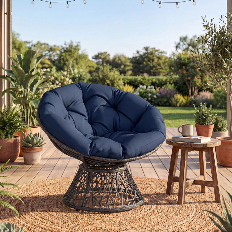 Hivvago Swivel Papasan Chair Round Wicker Lounge Chair With Thick Cushion
