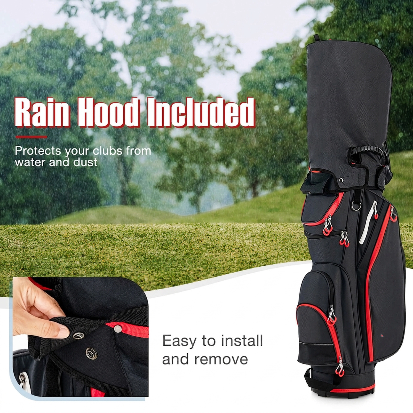 9.5-in Top Golf Cart Bag 14-Way Divider Insulated Cooler Pocket 8 Zippered Pockets Wide Strap Navy Nylon