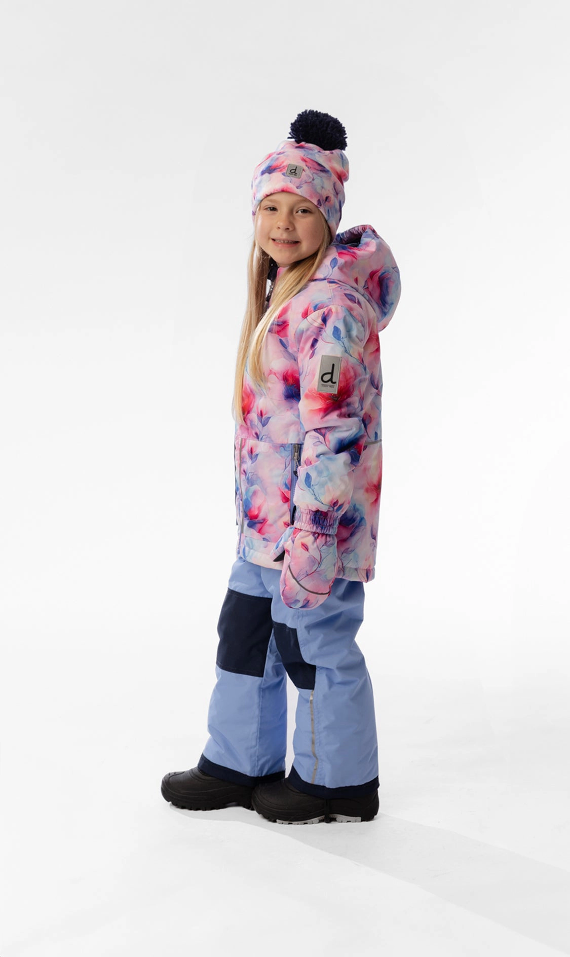 Deux par Girls Flower Print Lightweight Two Piece Snowsuit with Hooded Jacket and Snow Pants