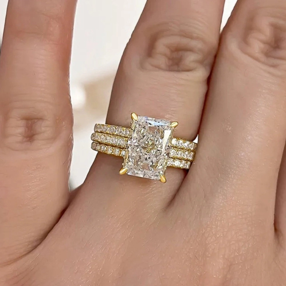 Luxury 3Pc/Set Rings with Geometric Cubic Zirconia Fashion Female Engagement Jewelry