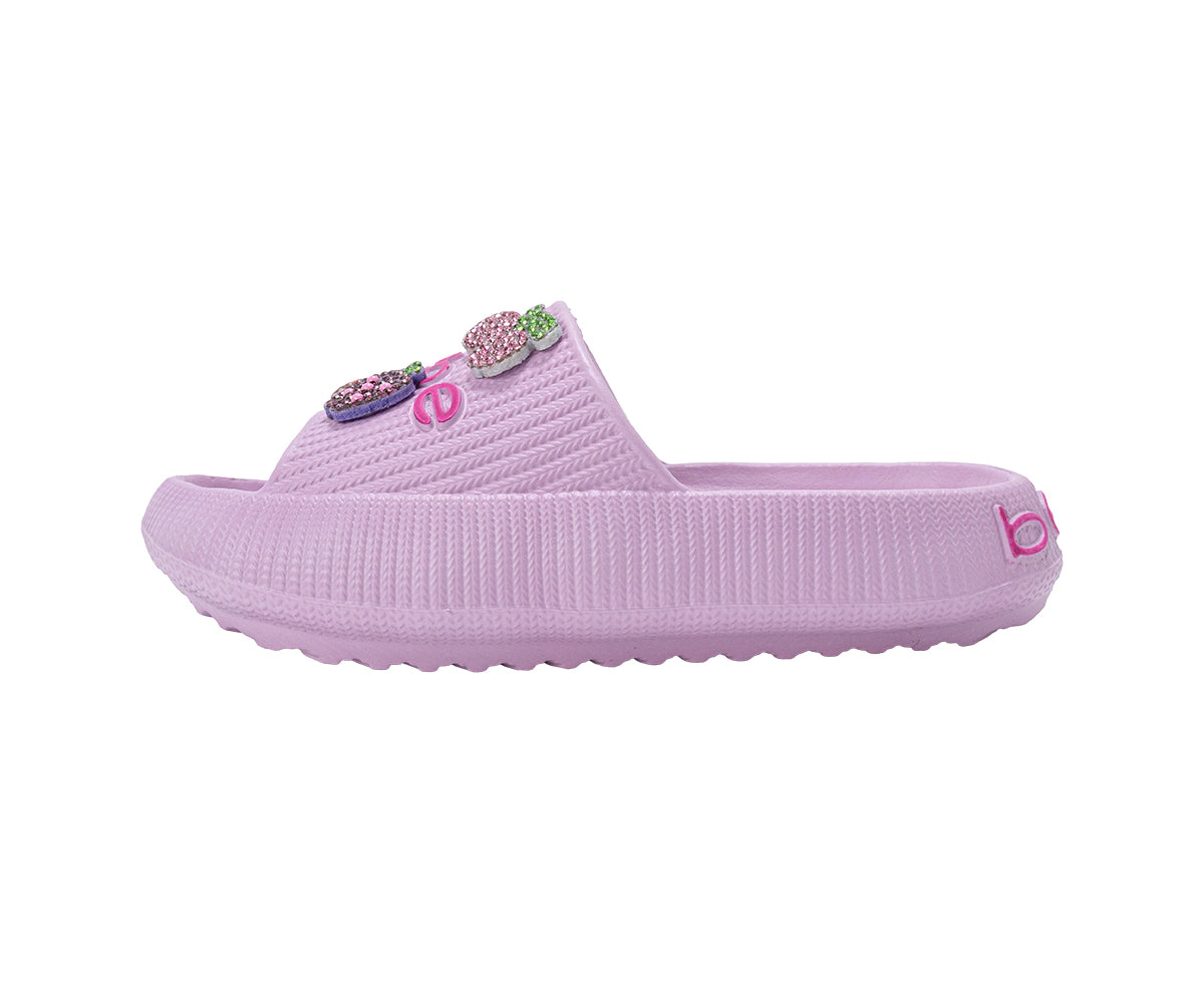 bebe Girl's EVA Slide - Lightweight Comfy Sandals with Rhinestone Fruit Patches