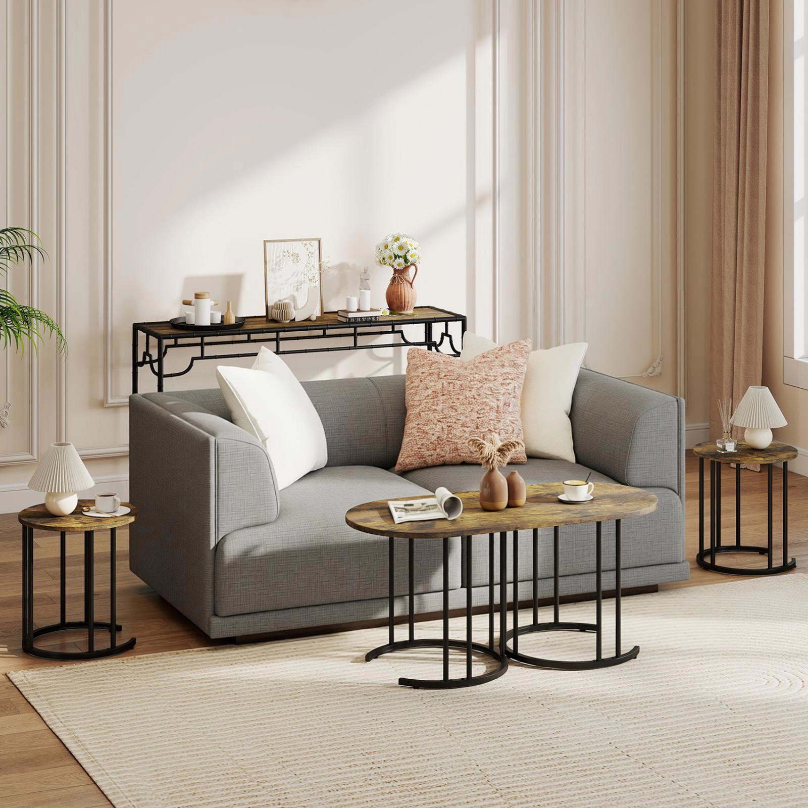 SUGIFT 3-Piece Faux Marble Nesting Coffee Table Set with Gold-Tone Metal Frames