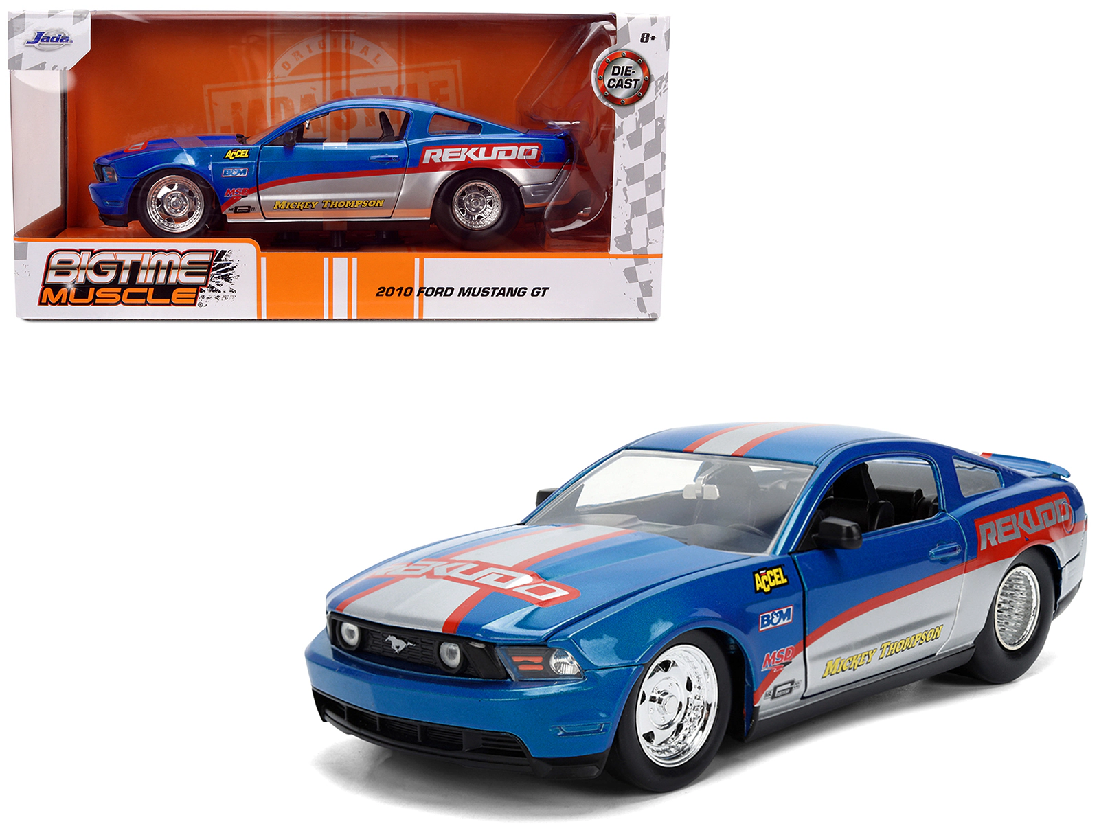 Jada 2010 Ford Mustang GT "Rekudo" Blue Metallic with Red and Silver Stripes "Bigtime Muscle" Series 1/24