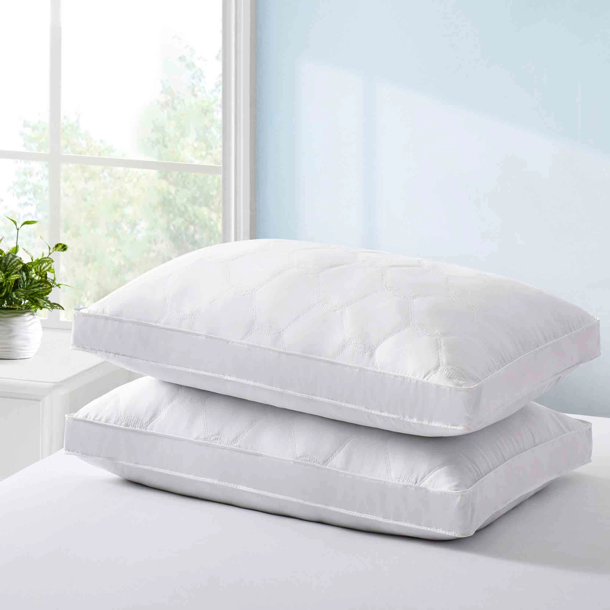 PEACENEST Curved Quilted High Loft Goose Feather Pillow Set
