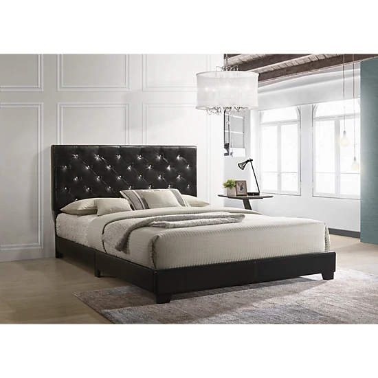 Flynama PU Leather Platform Bed with Tall Tufted Headboard, Wooden Slats, Easy Assembly