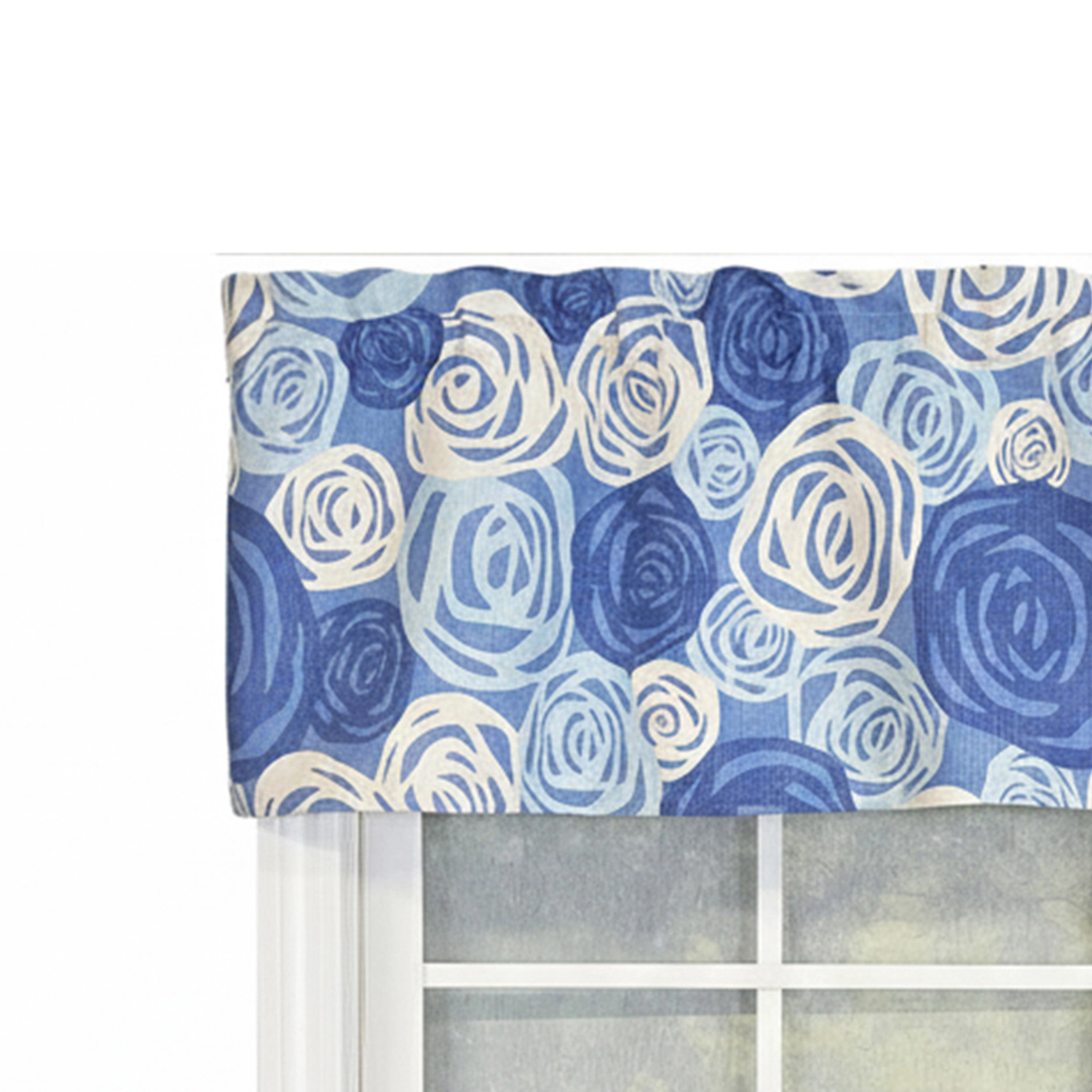 RLF Home 100% Cotton High Quality Rosales Tailored Window Valance with 1.5" Rod Pocket 50" W X 12" L Blue