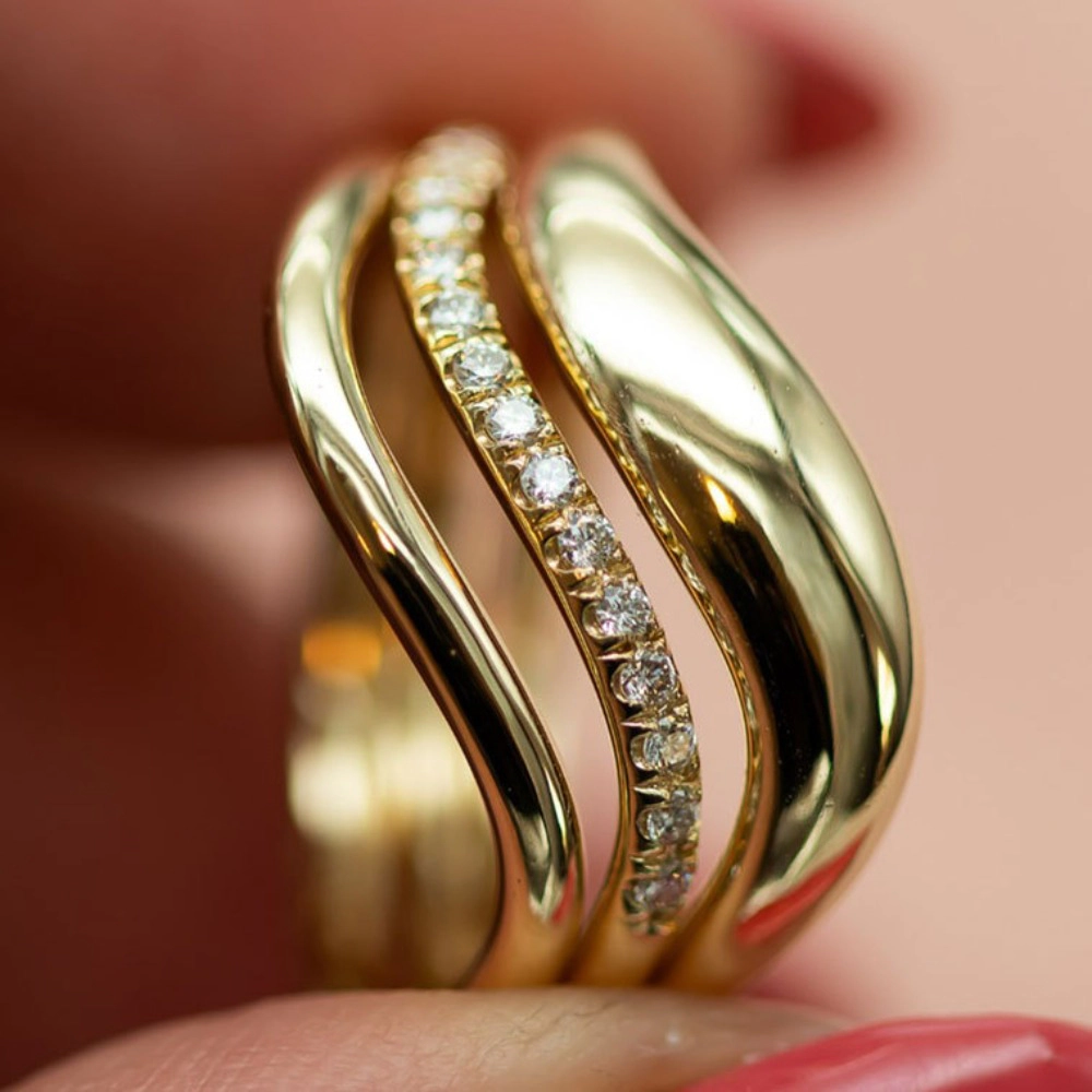 Wardrobe Whimsy Gold‑Tone Intertwined Curved Band Cubic Zirconia Stackable Ring