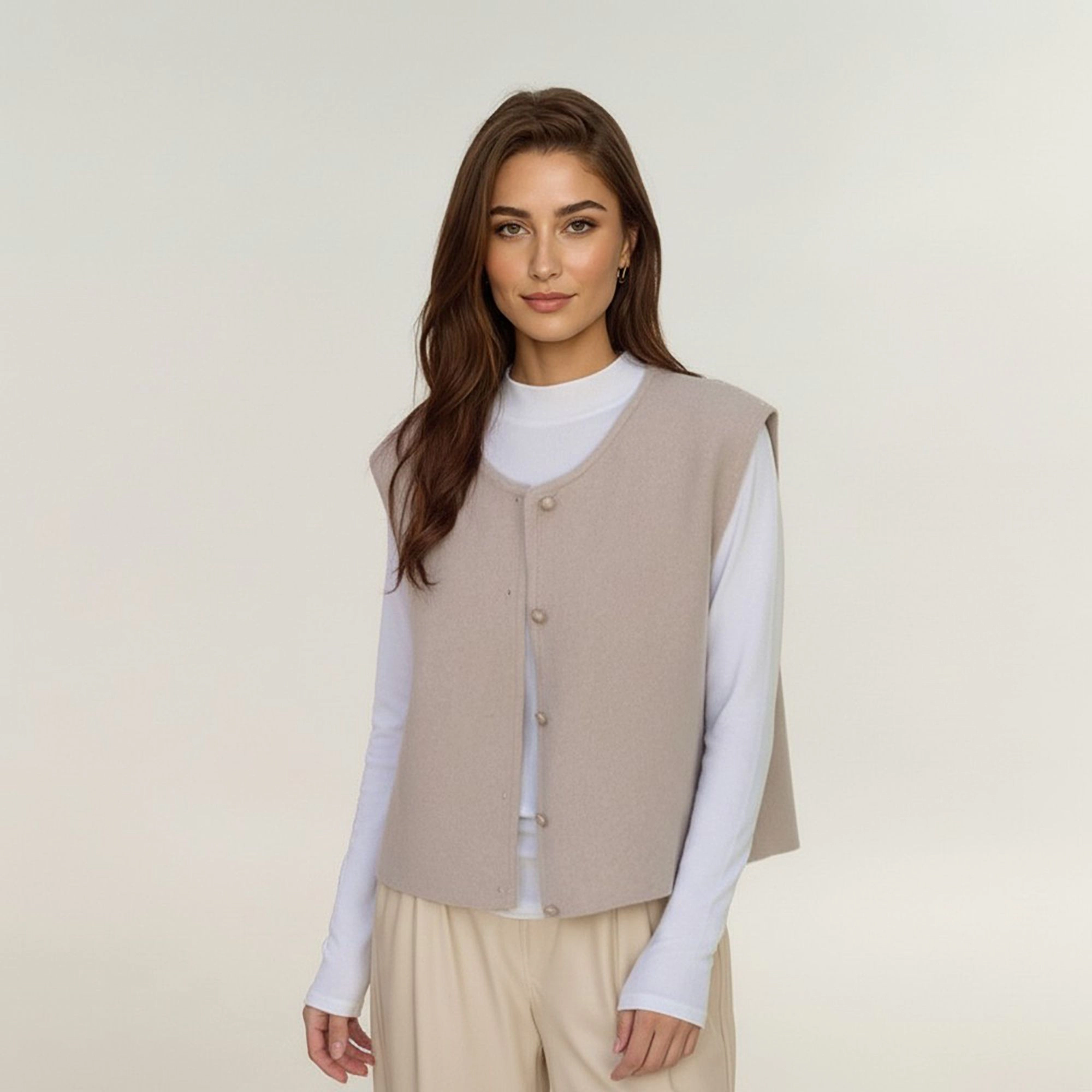 Anna-Kaci Women's Sleeveless Button Front Vest with Rounded Neckline and Soft Structured Fabric