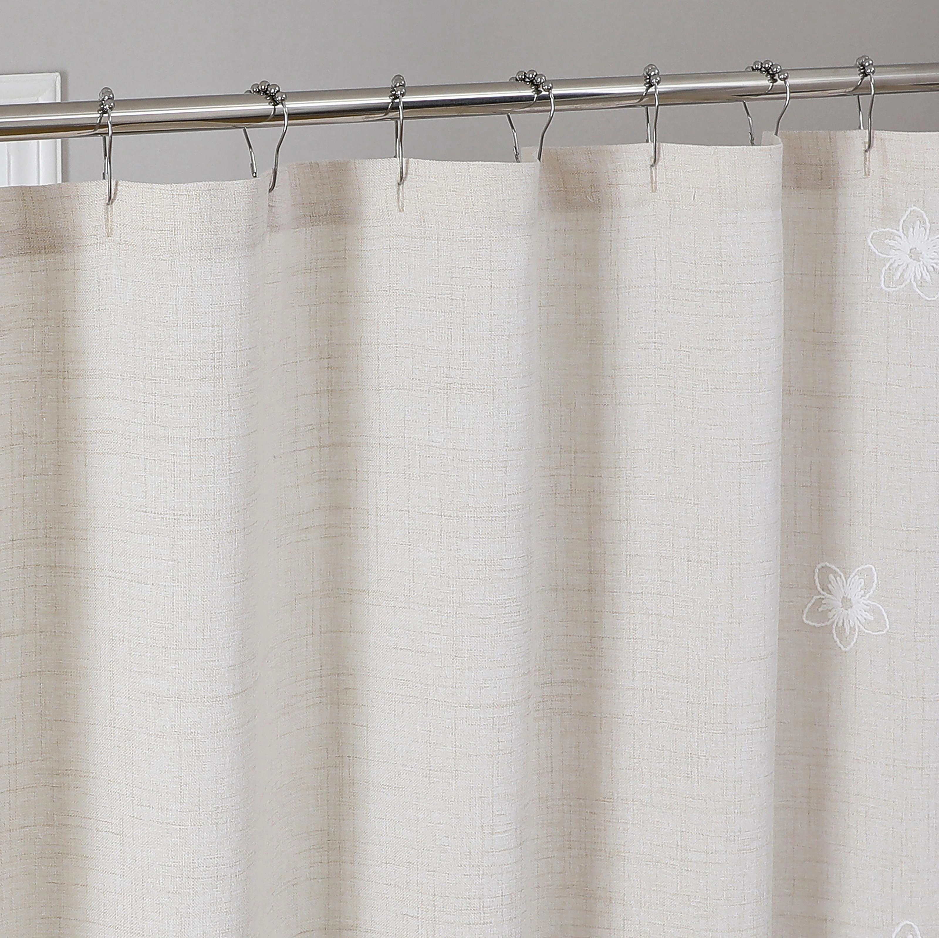 Dainty Home Ophelia Floral Scalloped Embroidered Textured Soft Linen Textured Fabric Shower Curtain, 72" x 72"
