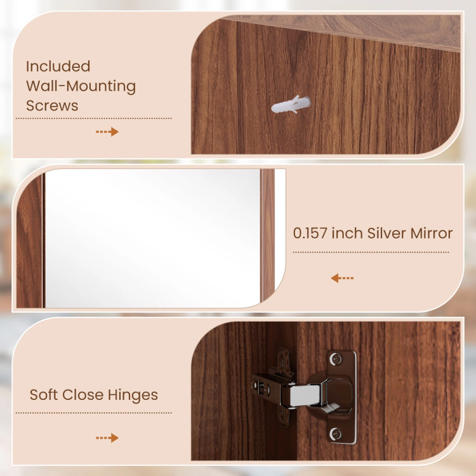 SUGIFT Corner Medicine Cabinet with Mirror Door and Adjustable Shelf 17.5-lb Shelf Capacity Brown/White