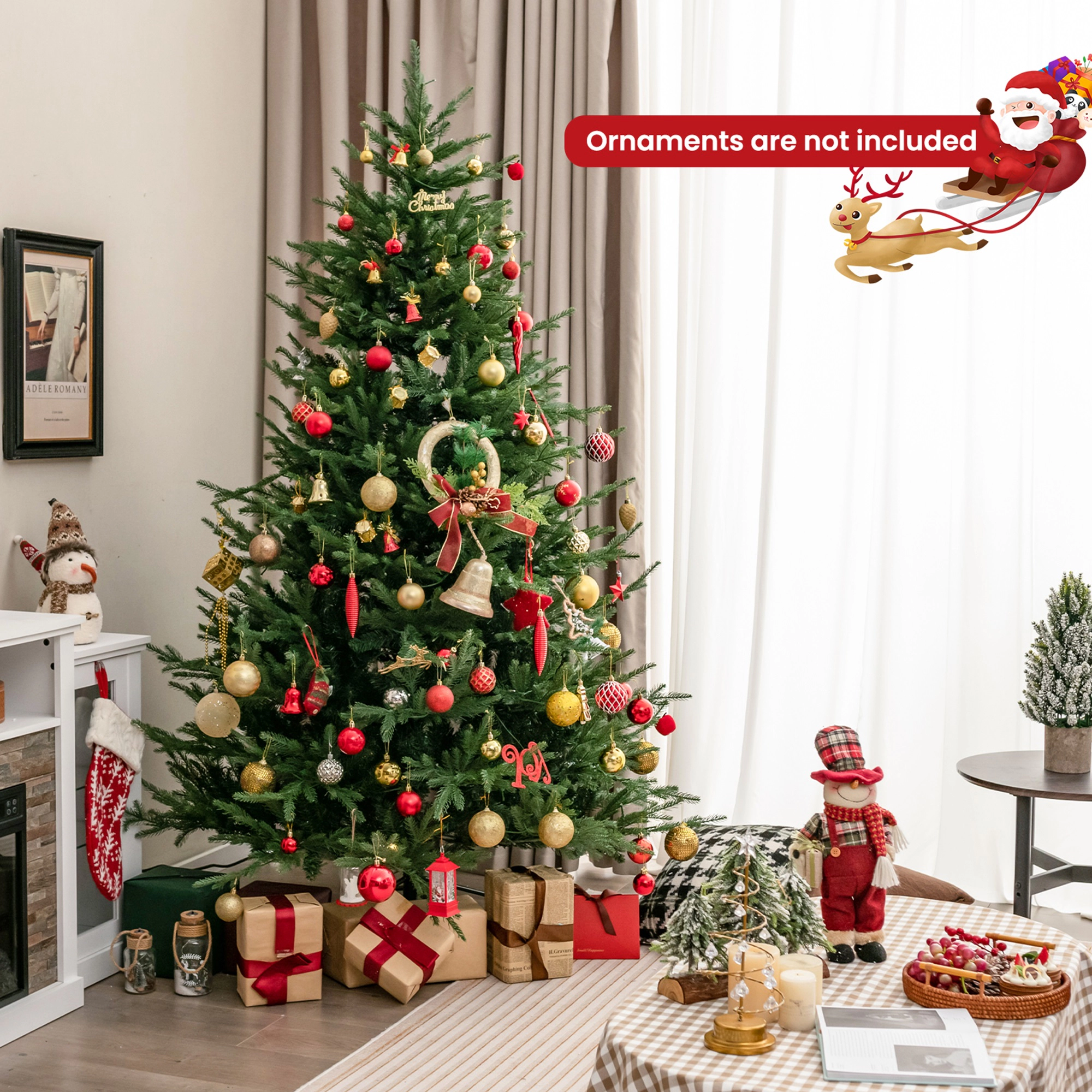 Costway 6/7 FT Pre-Lit Artificial Christmas Tree Hinged 788/1130 Branch Tips & 280/380 LED Lights