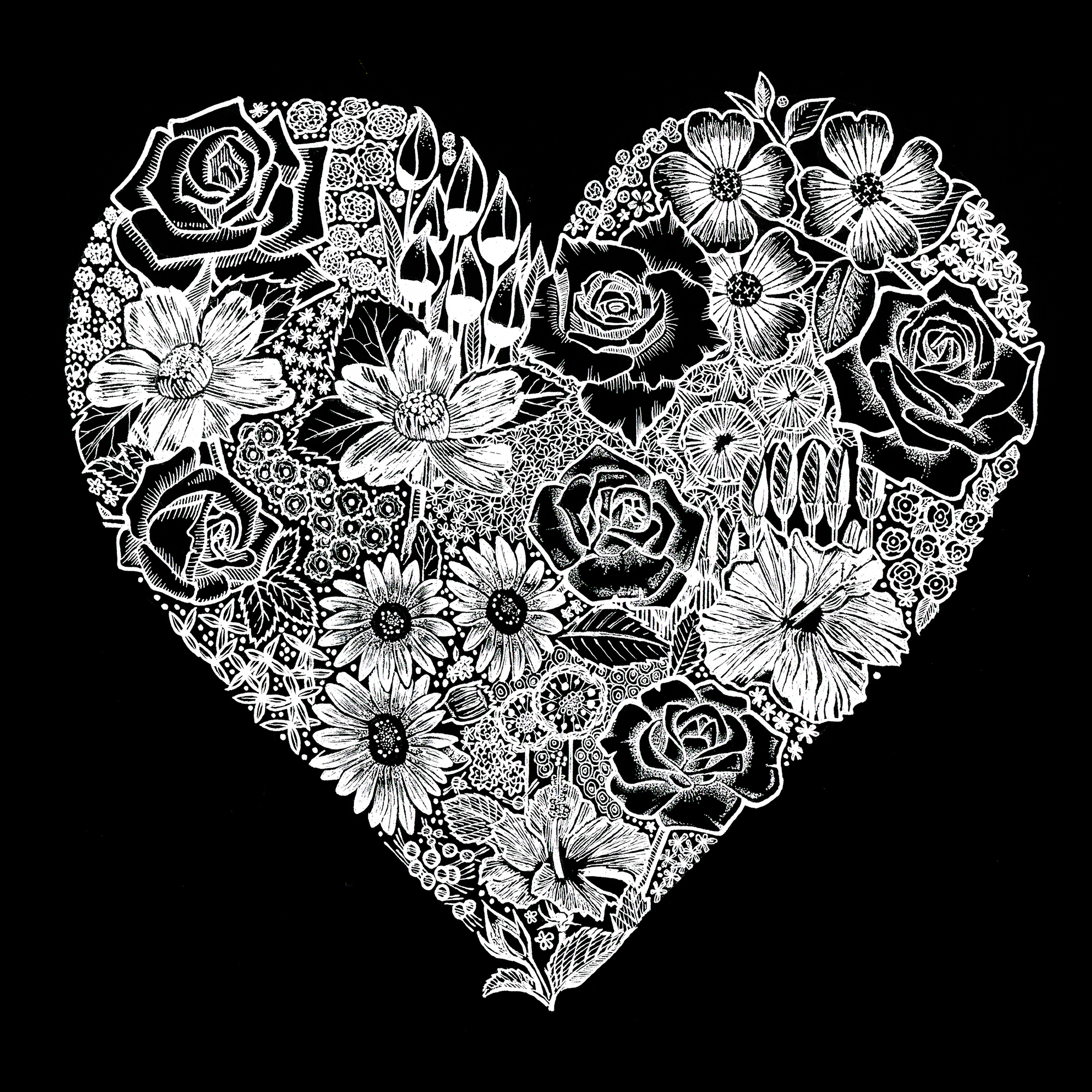 LA Pop Art Heart Flowers - Women's Word Hooded Sweatshirt