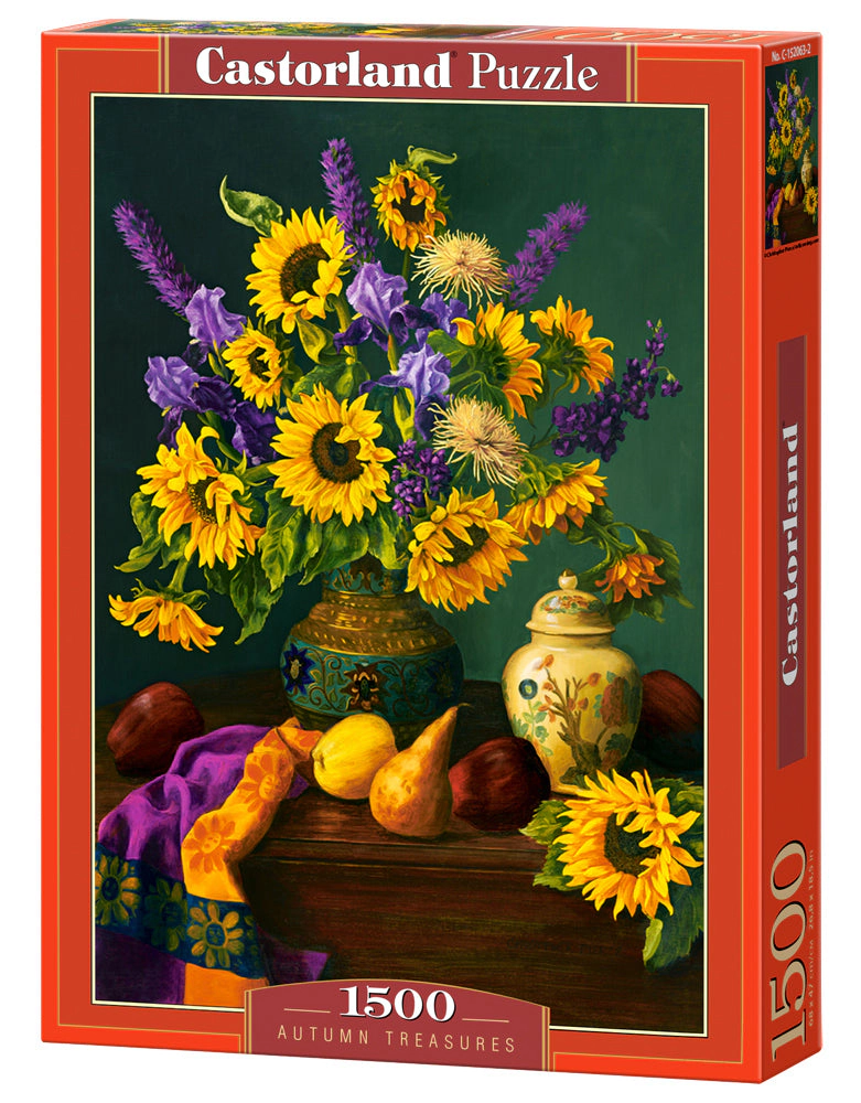 CASTORLAND 1500 Piece Jigsaw Puzzles, Autumn Treasures , Still nature puzzle, Sunflowers in a vase, C-152063-2