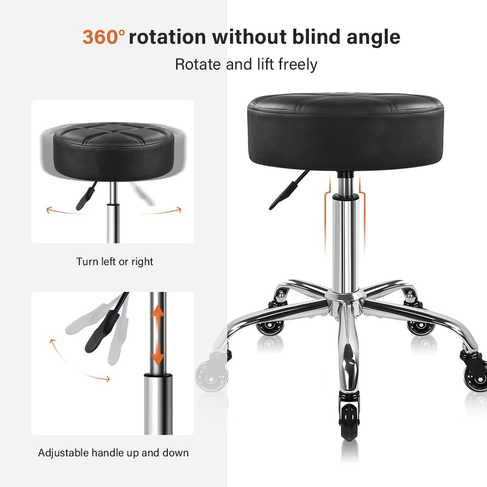 KKTONER Fashion Nine-Grid Salon Stool with Wheels 3.15-inch Thick Cushion Height Adjustable Swivel Stool Chair Smooth Gl