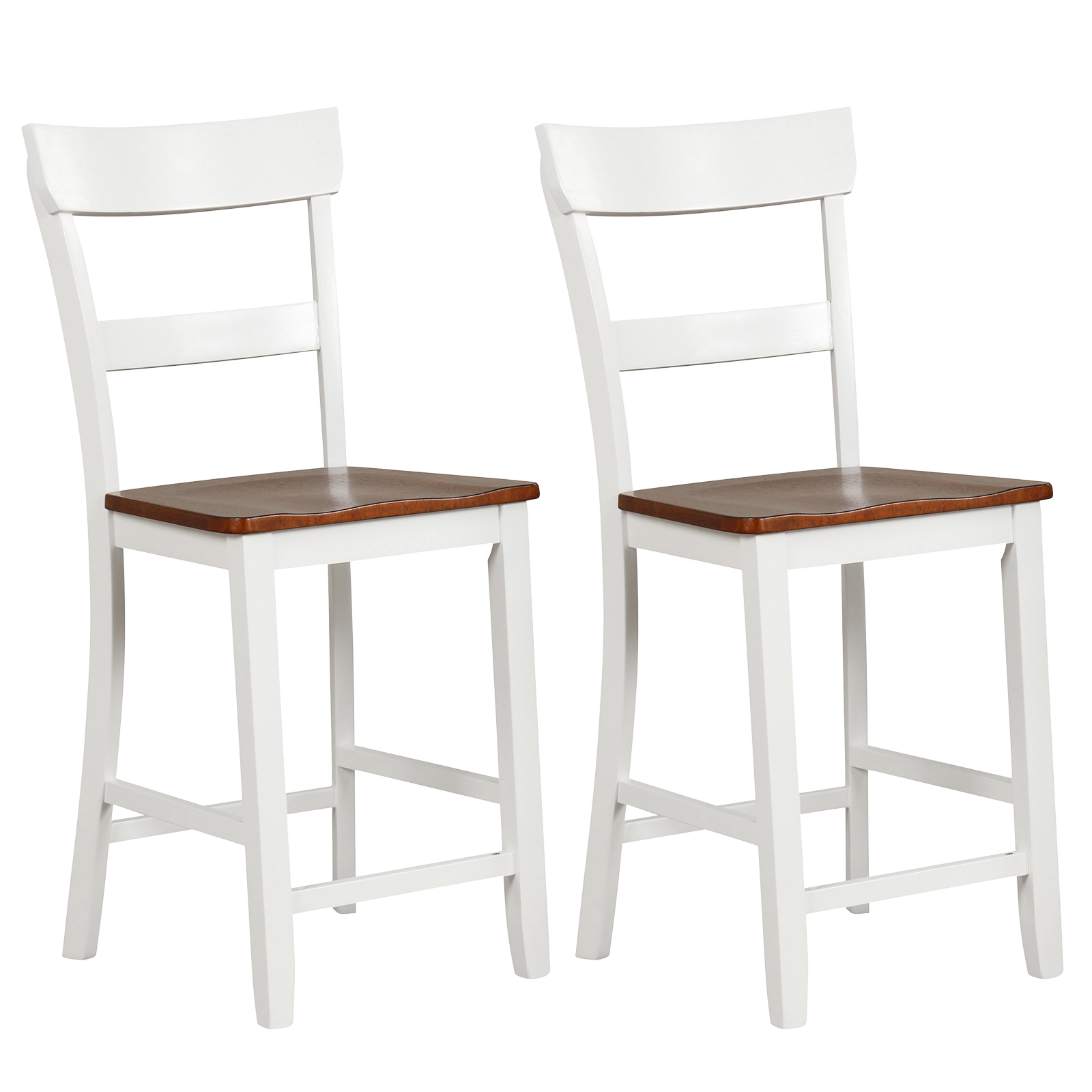 SUGIFT Dining Bar Stool Set of 2 with Solid Rubber Wood Frame 350-lb Capacity 24.5-in Seat Height 42-in Tall White