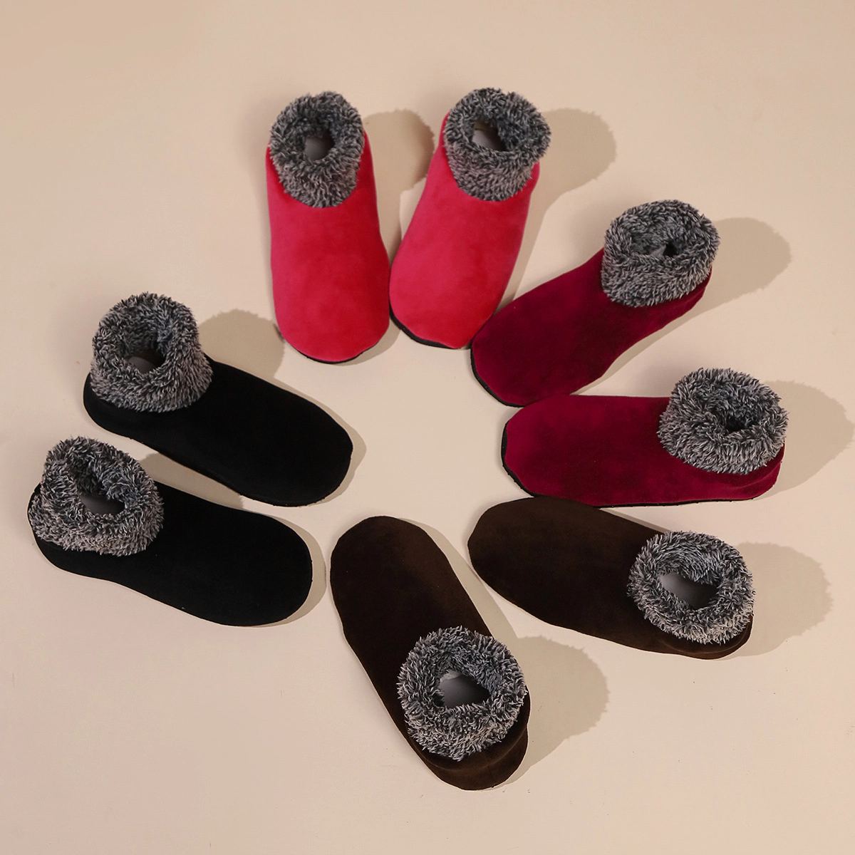Winter Plush Cuffs Ankle Slipper Socks for Women