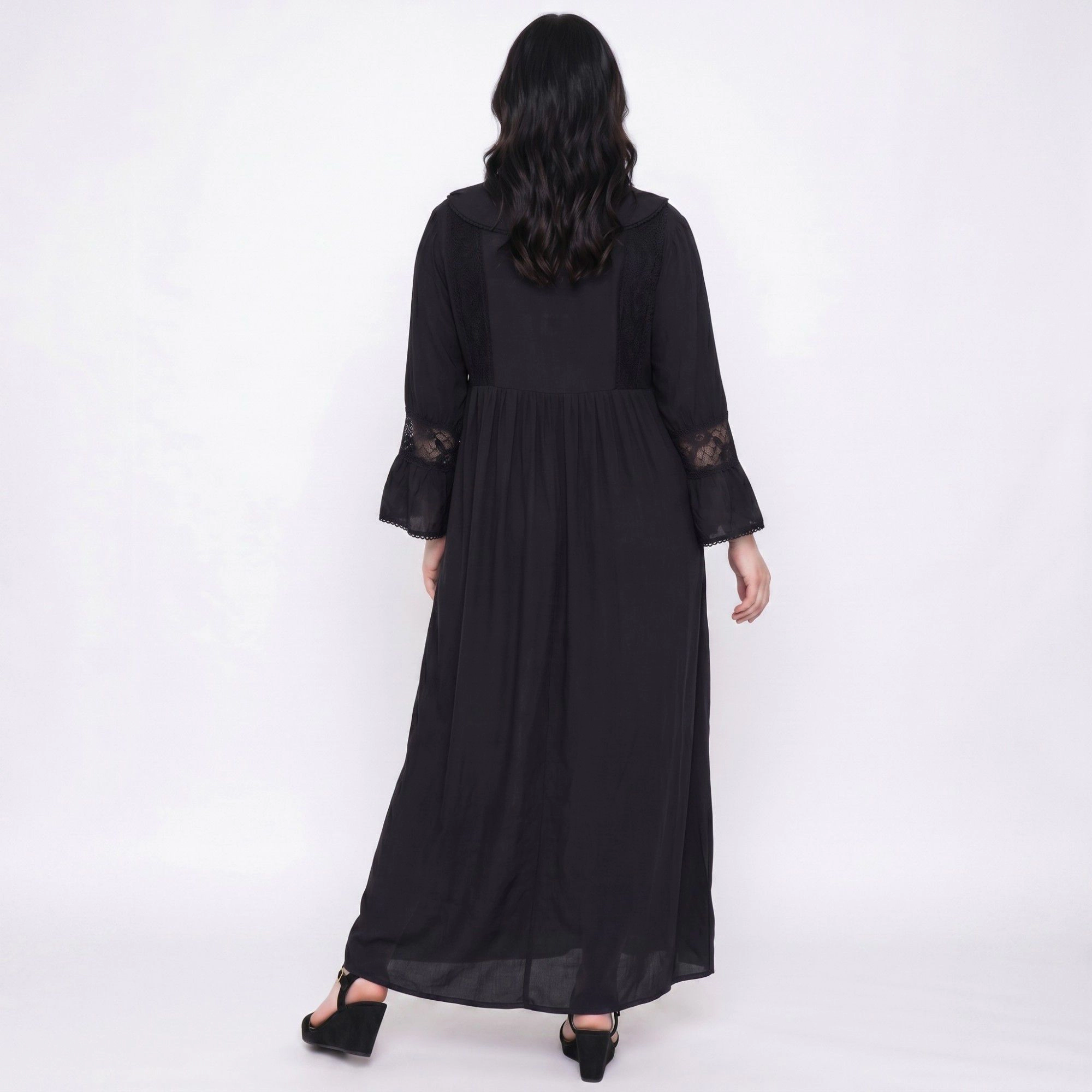 Anna-Kaci Women's Long Sleeve Button Front Maxi Nightgown Peter Pan Collar Lace Trim Sleep Dress