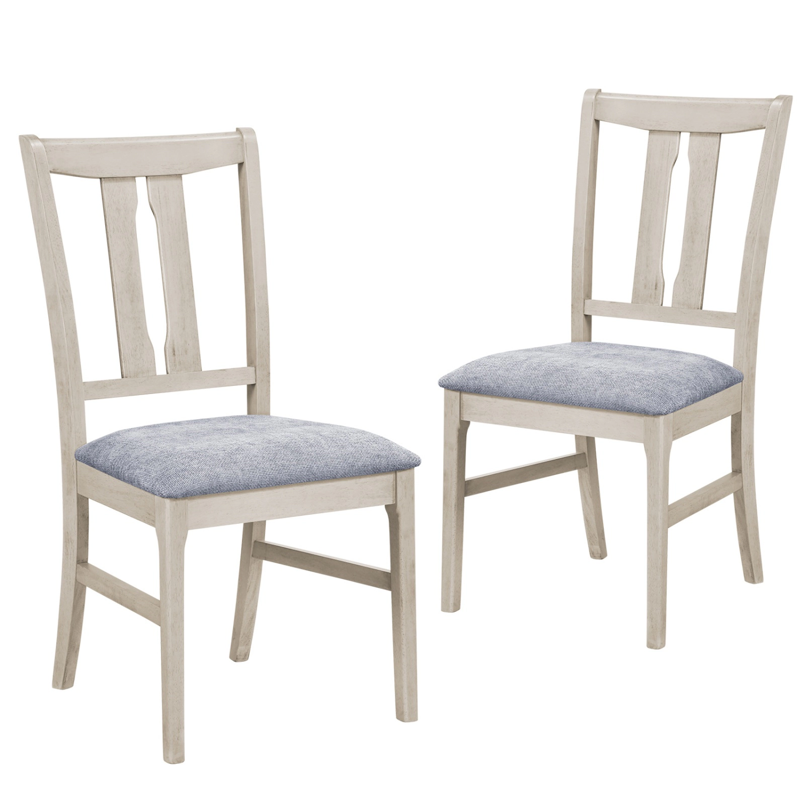 SUGIFT Set of 2 Wooden Upholstered Dining Chairs High Curved 20-in Back 330-lb Capacity Gray & White Rubber Wood Frame