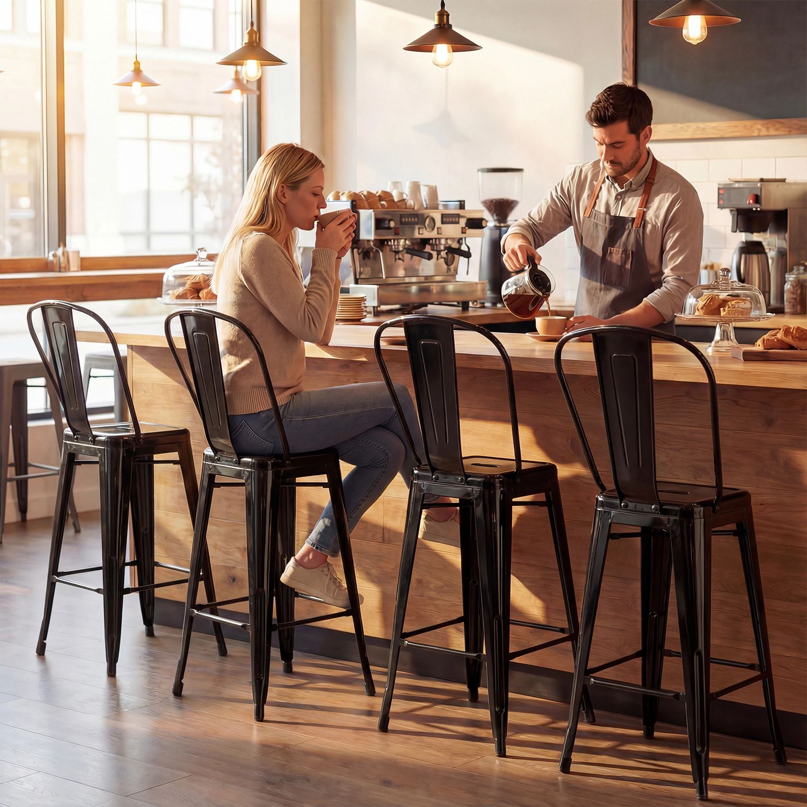 Glintex 4-Piece 24-Inch Stackable Metal Counter Stool Set with Removable Backs