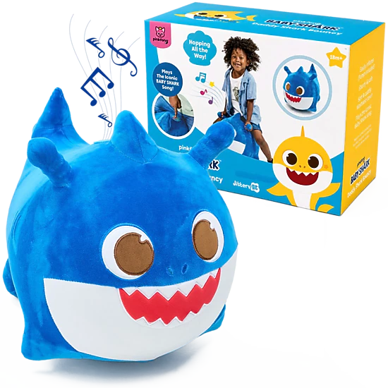 Pinkfong Kids Daddy Shark Musical Bouncy Ride-On Toy - Soft Plush Hopper with Iconic Song