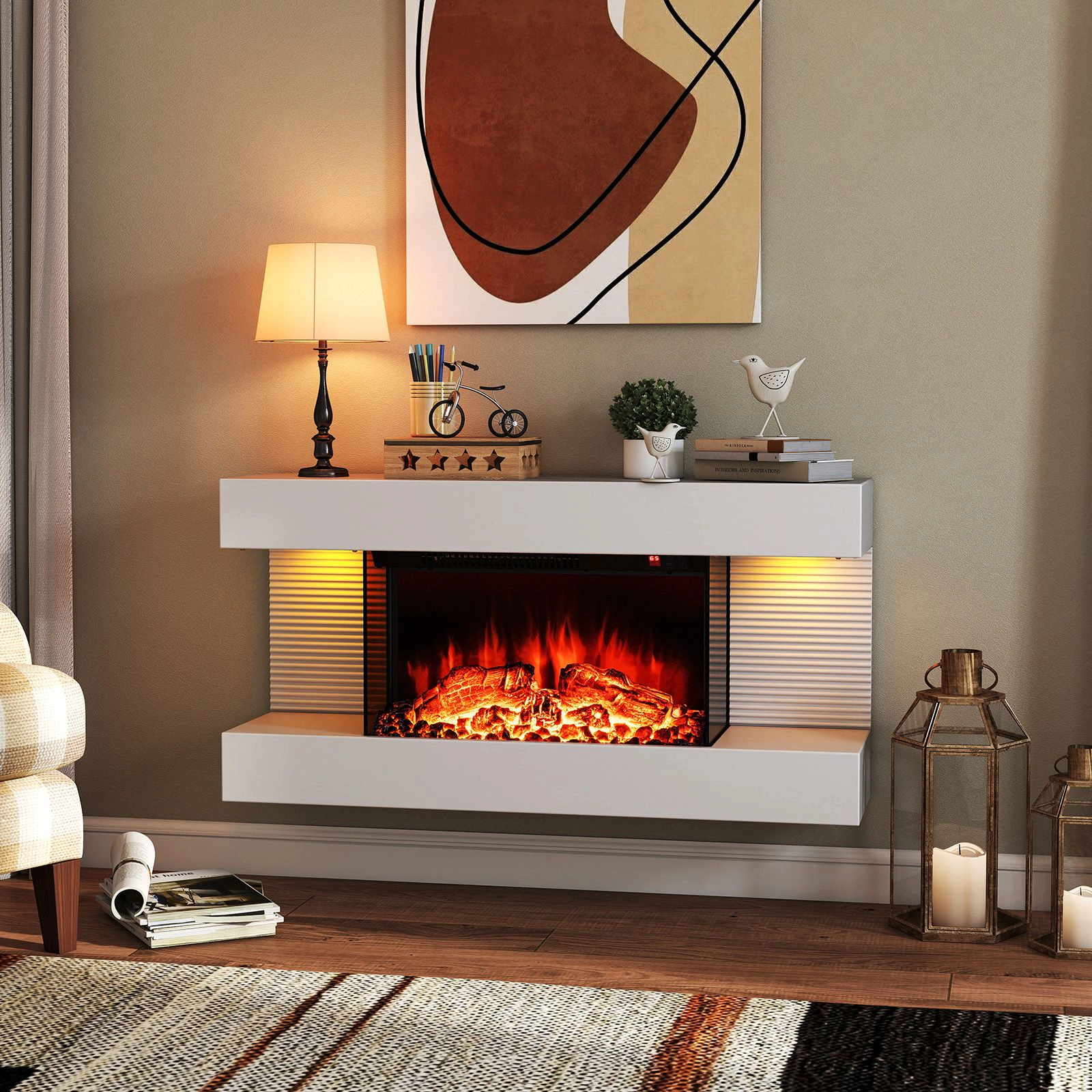 SlickBlue 32 Inch Wall Fireplace Heater with Floating Mantel