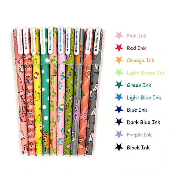 Wrapables Cute Novelty Gel Ink Pens, 0.5mm Fine Point, Cartoon Animal Multicolor Ink, Set of 10