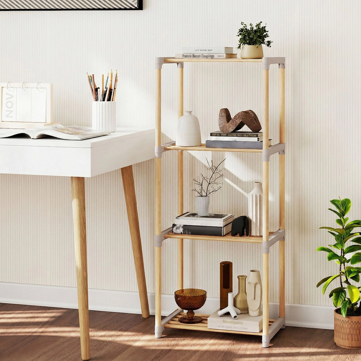 SlickBlue Pine Wood Bookshelf, 4/5-Tier Open Storage Display Rack