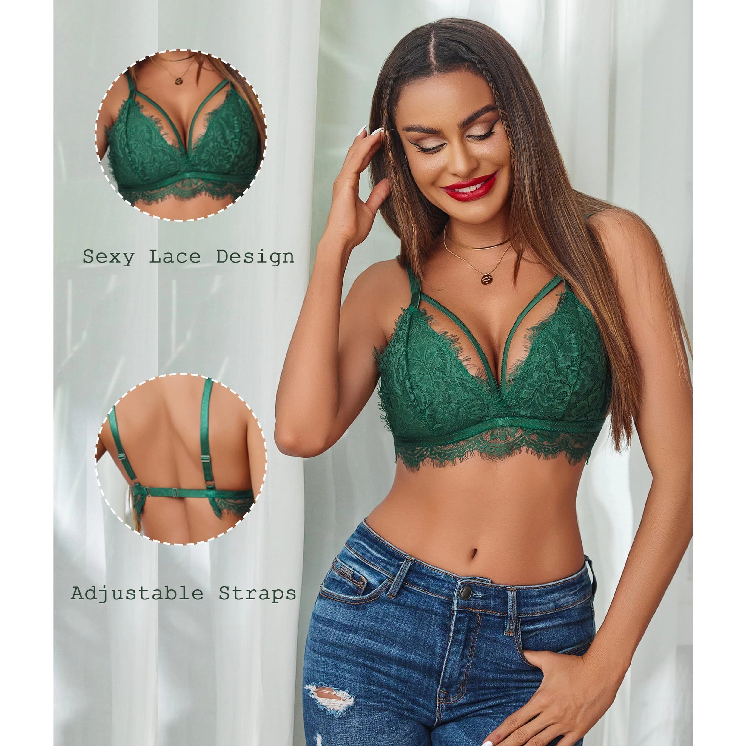Avidlove Women's Lace V Neck Spaghetti Strap Crop Cami Bralette