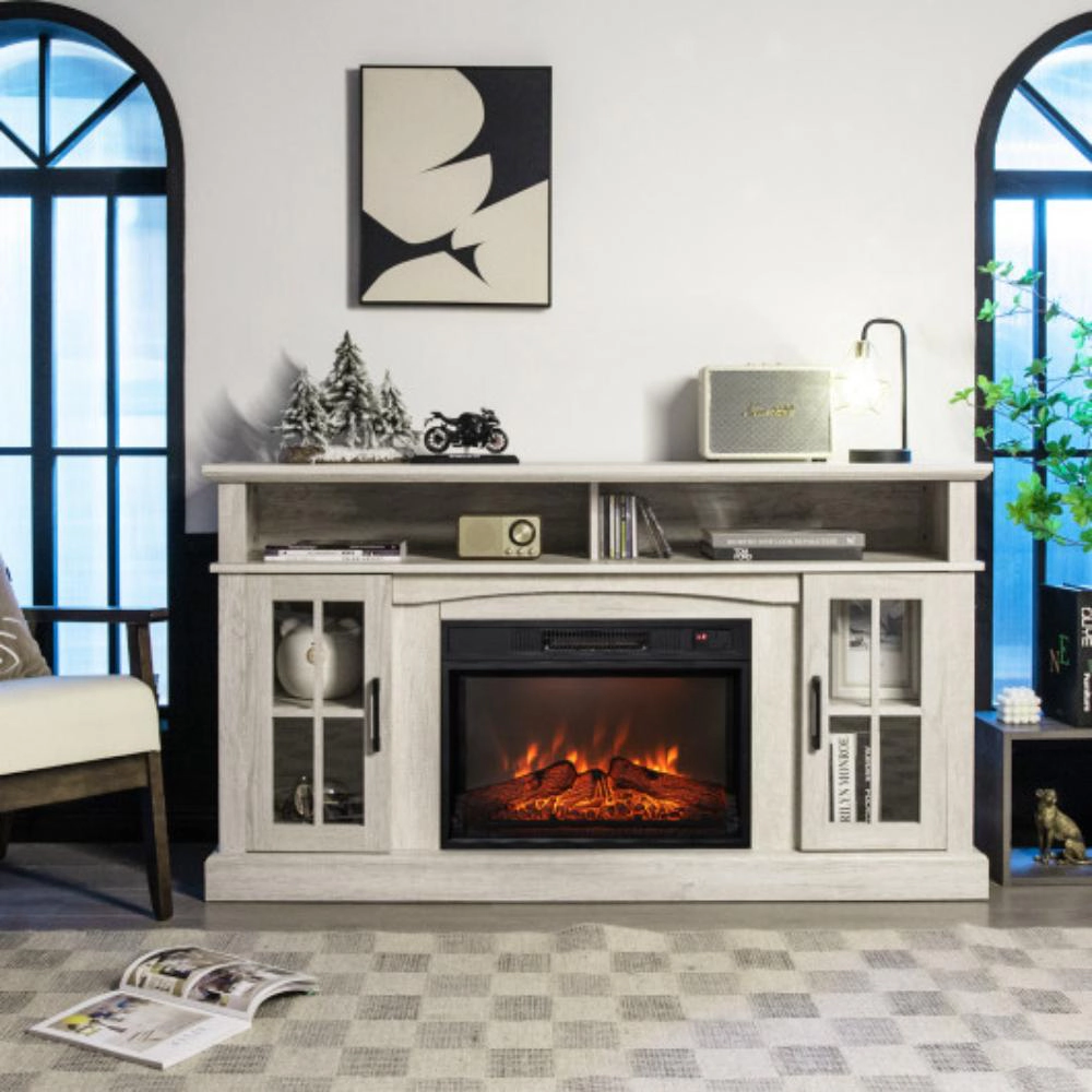 Hivvago Fireplace Tv Stand For Tvs Up To 65 Inch With Side Cabinets And Remote Control-Gray