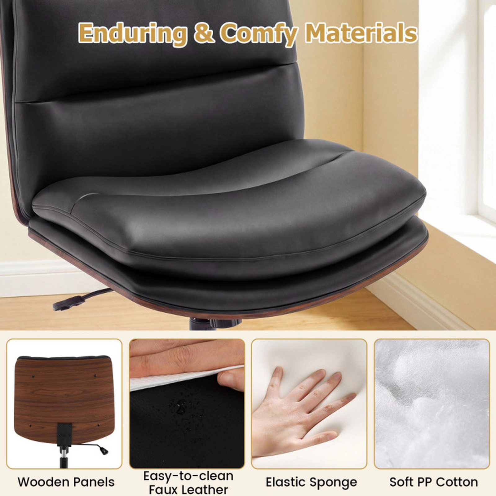 SUGIFT Curved Back Armless Office Chair 245-lb Capacity Adjustable 22-25-in Seat Height Black White