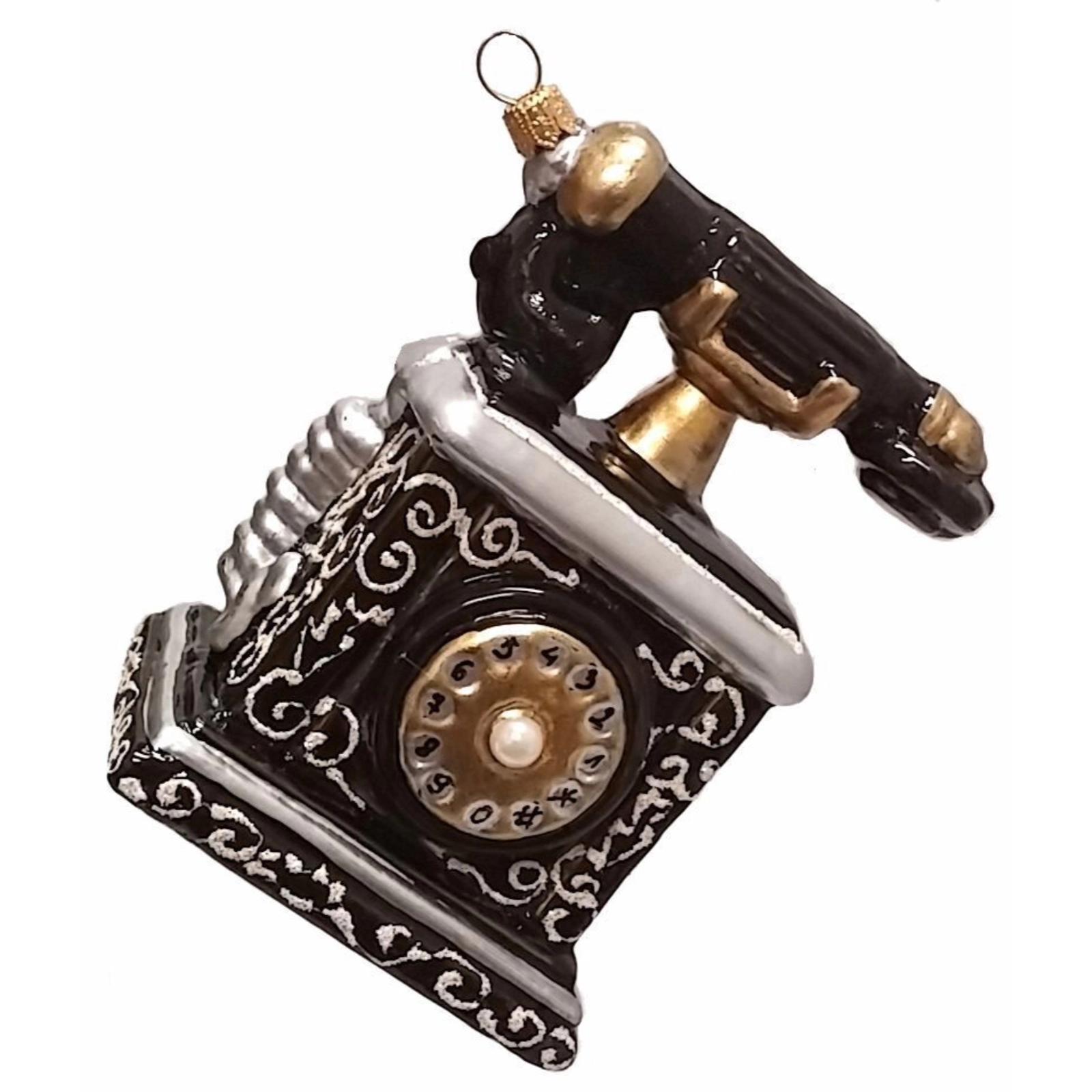 Pinnacle Peak Trading Company Vintage Black Rotary Telephone Polish Blown Glass Christmas Ornament Decorations