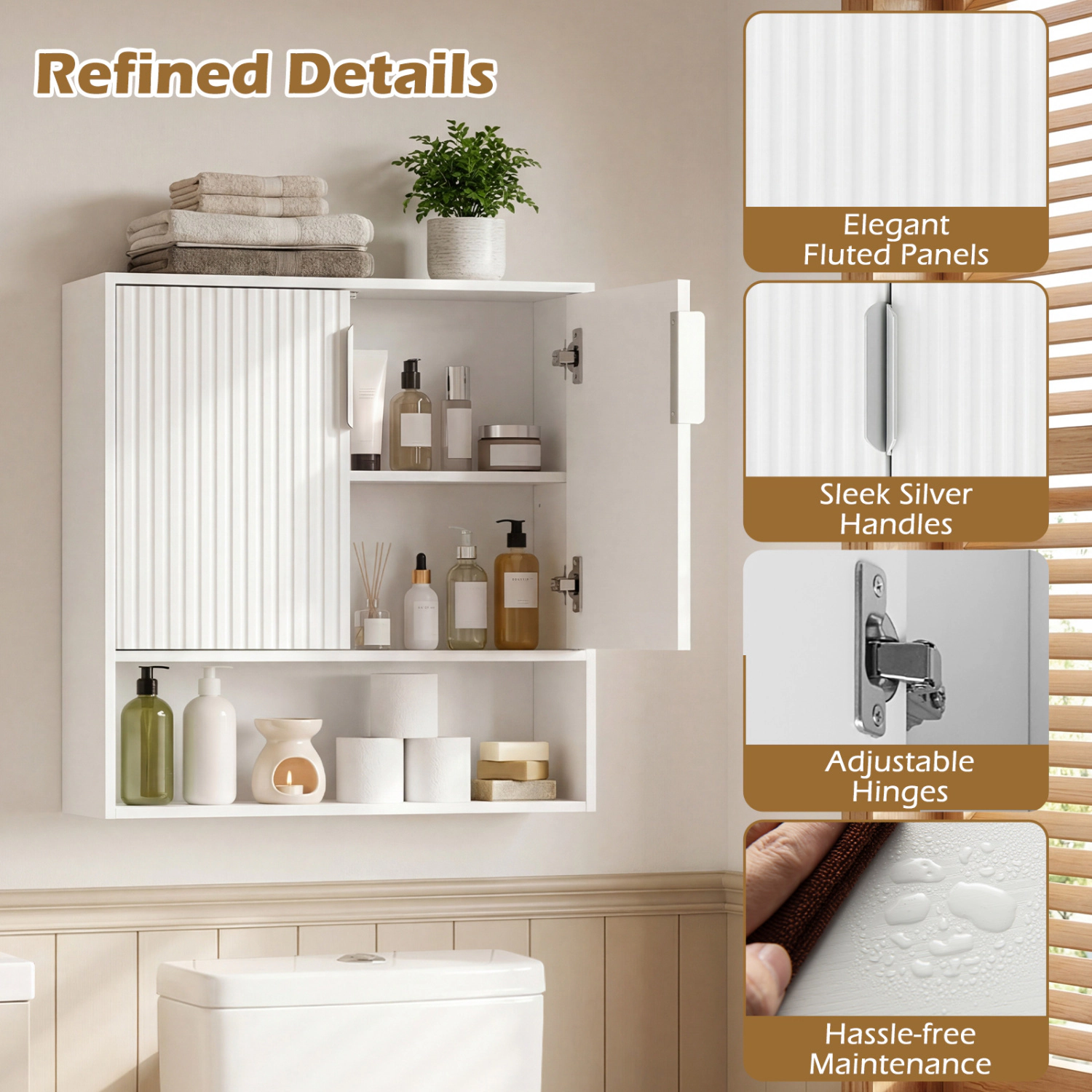Slickblue White Bathroom Organizer Cabinet with Adjustable Shelf and Open Storage