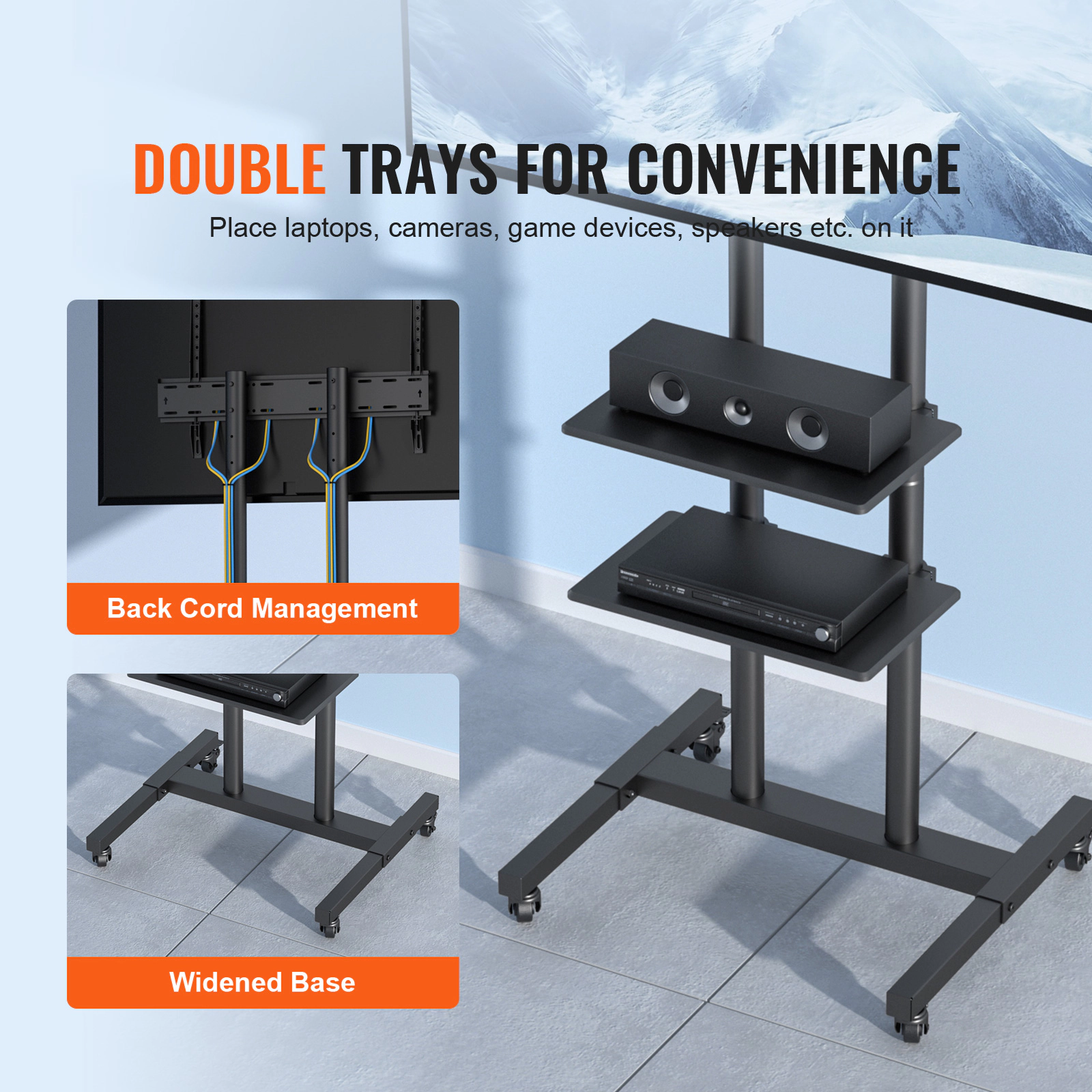 HONGGE Portable TV Stand with Height Adjustable Mount for Bedroom Living Room