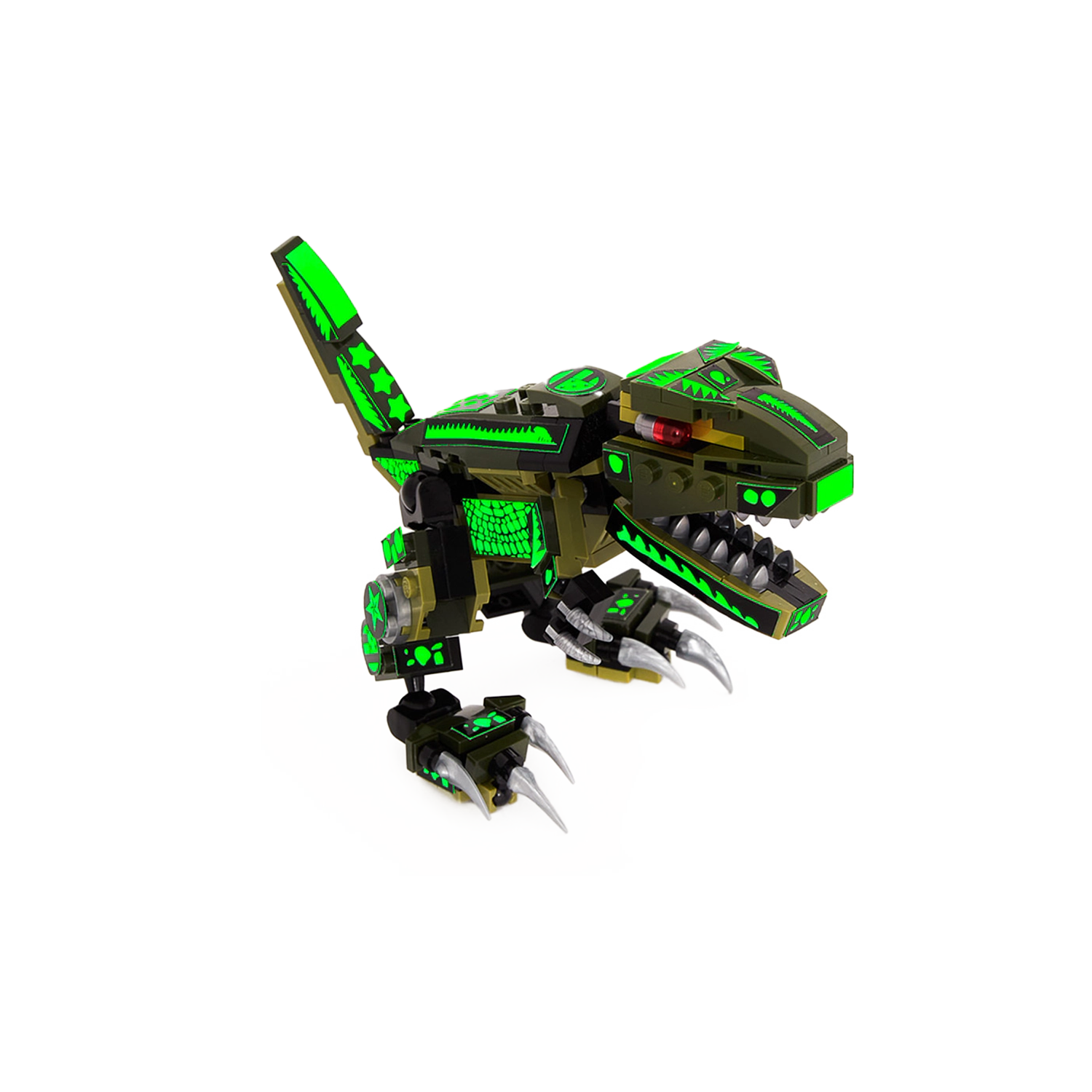 Robotryx Kids AlphaZor 3-in-1 Army Robot Set - 245-Piece Glow-in-the-Dark Raptor & Helicopter