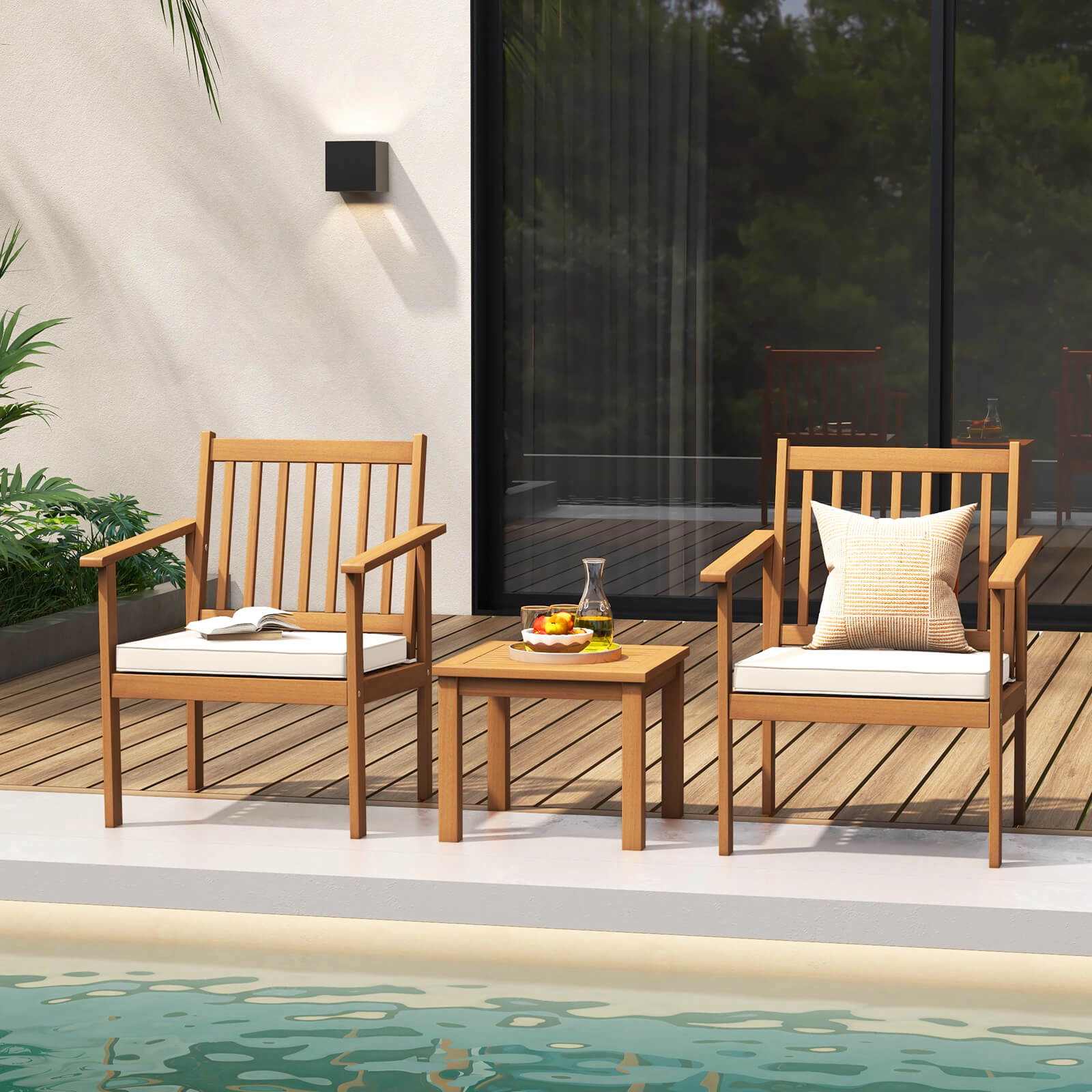 Hivvago 3 Pieces Patio Wood Furniture Set With Soft Cushions For Porch