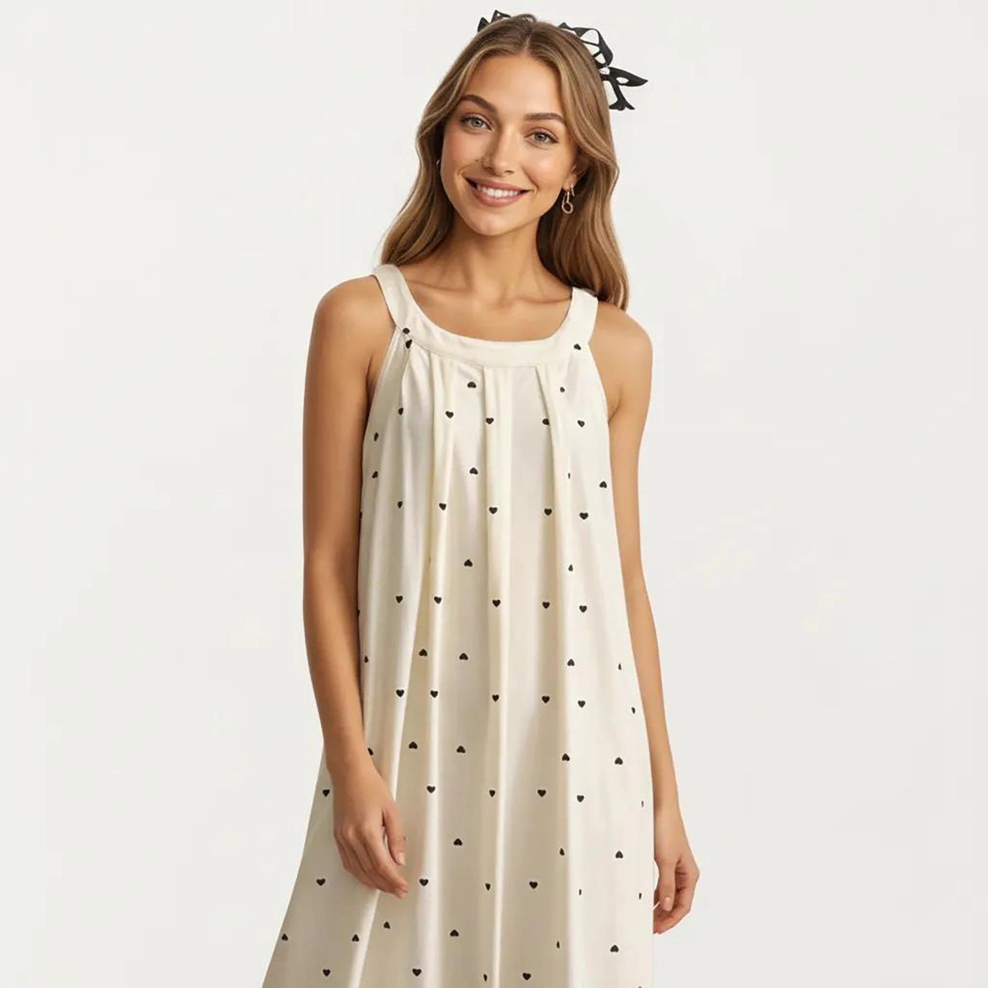Anna-Kaci Women's Sleeveless Pajama Dress with Scoop Neck Loose Fit Midi Sleepwear Nightgown Printed Pattern
