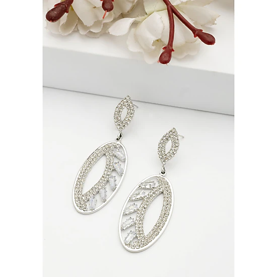 AGP PARIS Womens Sparkle Oval Drop Earrings