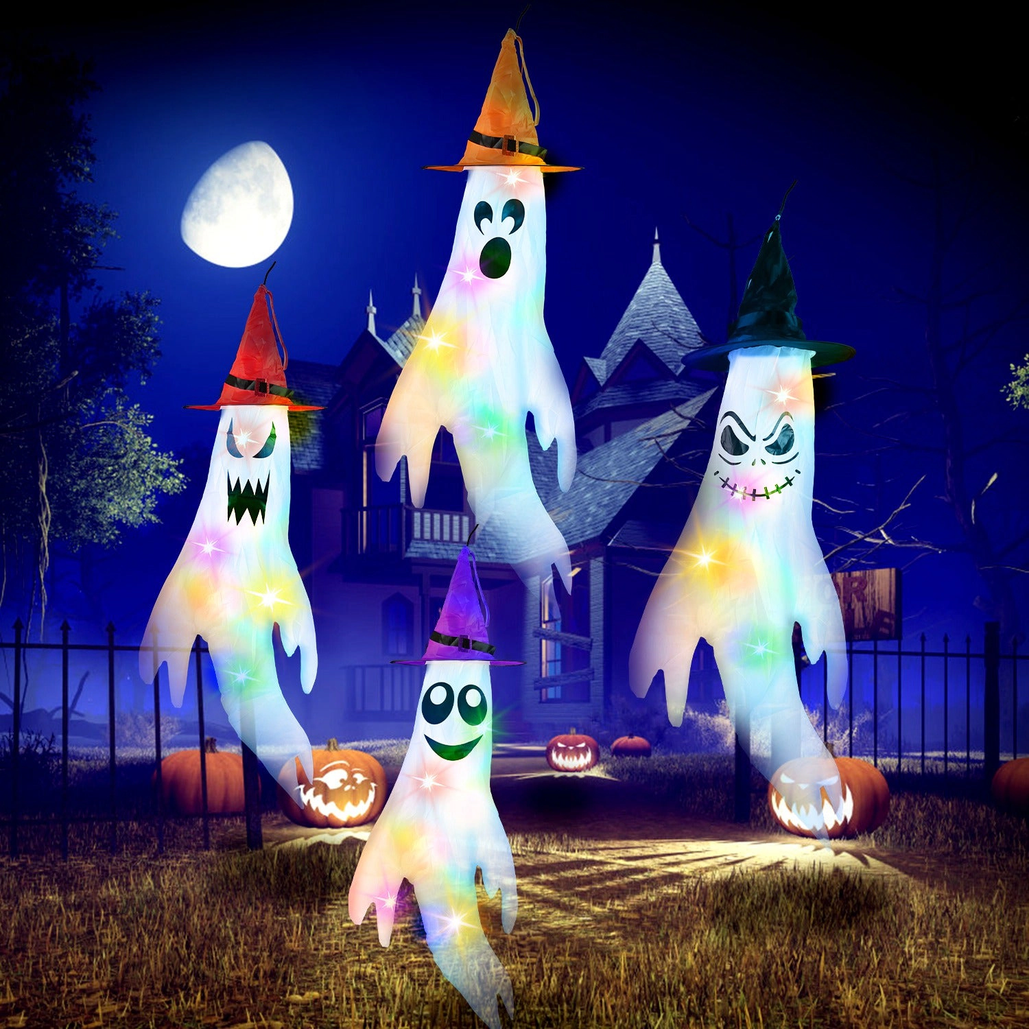 GBruno 4-Piece LED Ghost Windsocks Halloween Decoration