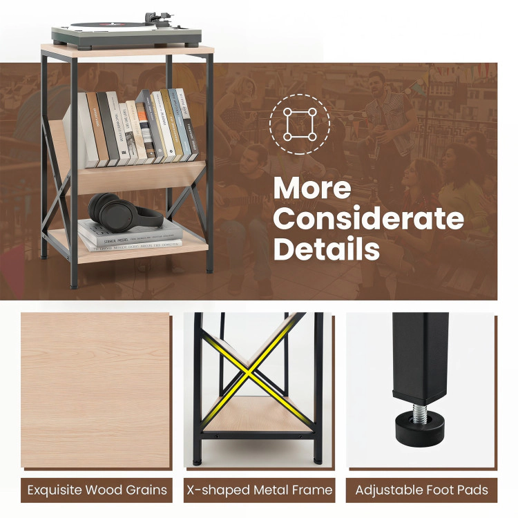 Hivvago 3-Tier Industrial Side Table With V-Shaped Bookshelf For Living Room