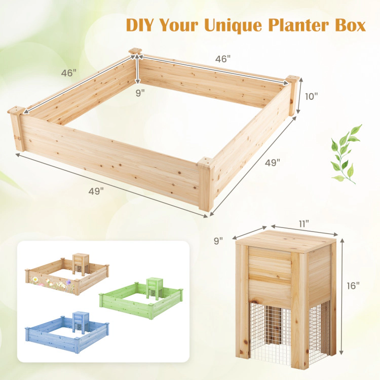 Hivvago 49 x 49 x 10 Inch Raised Garden Bed with Compost Bin and Open-ended Bottom