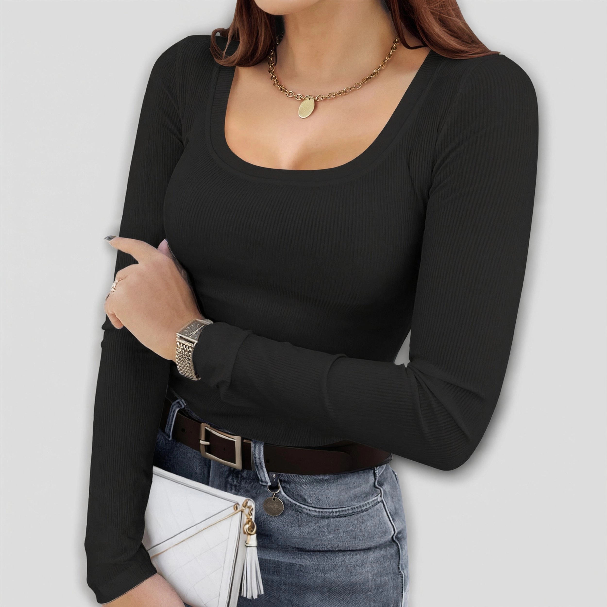 Zeagoo Women Ribbed Scoop Neck Crop Top
