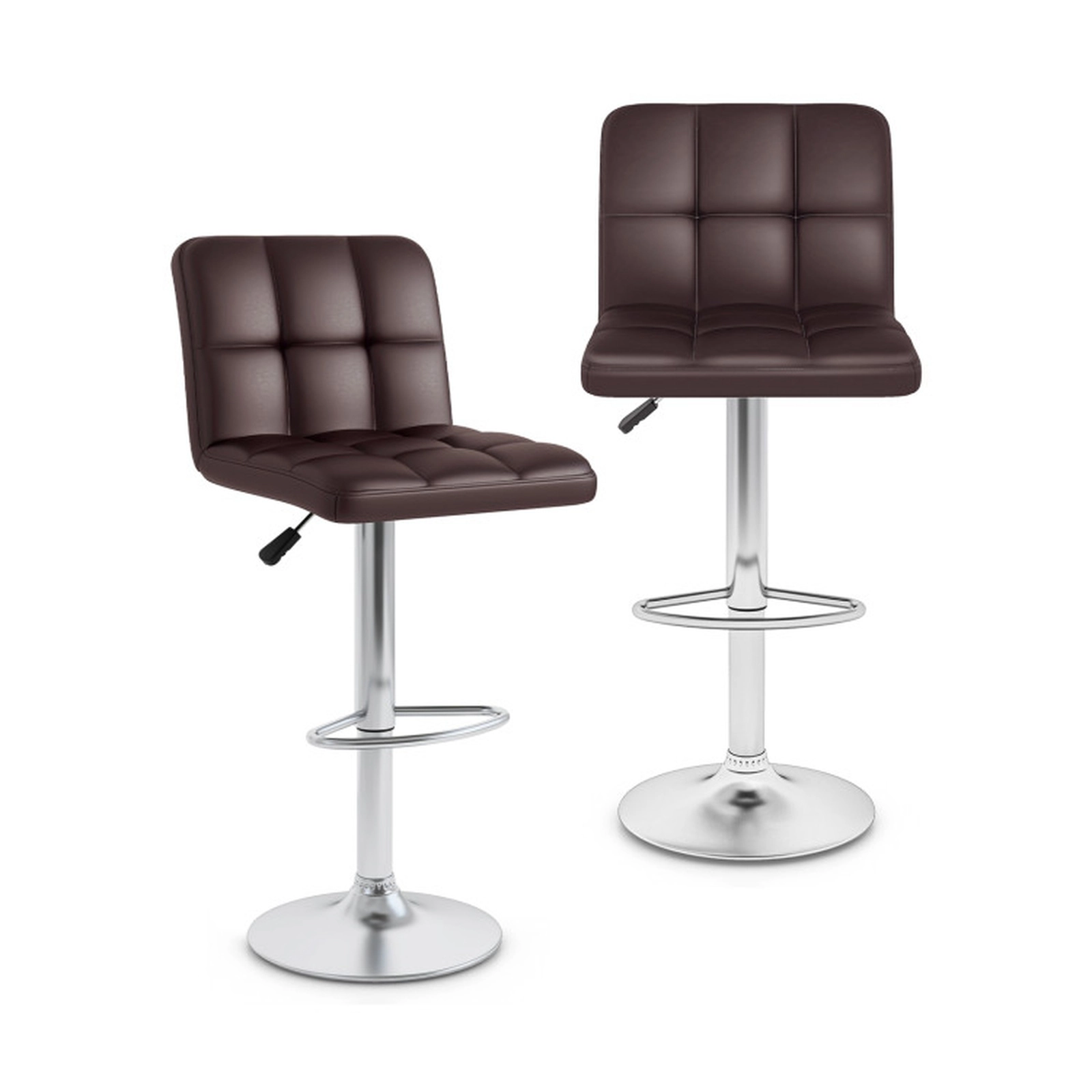 SUGIFT Upholstered Adjustable Swivel Bar Stools with Back and Footrest 250-Lb Capacity 21-in Wide Brown Set of 2