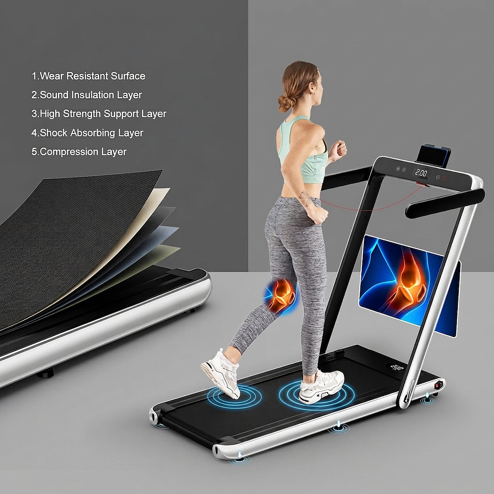 SUGIFT 2.25HP 2-in-1 Ab Machine Treadmill with APP Speaker and Remote 265-lb Capacity 39.3 x 16 in Running Area Green