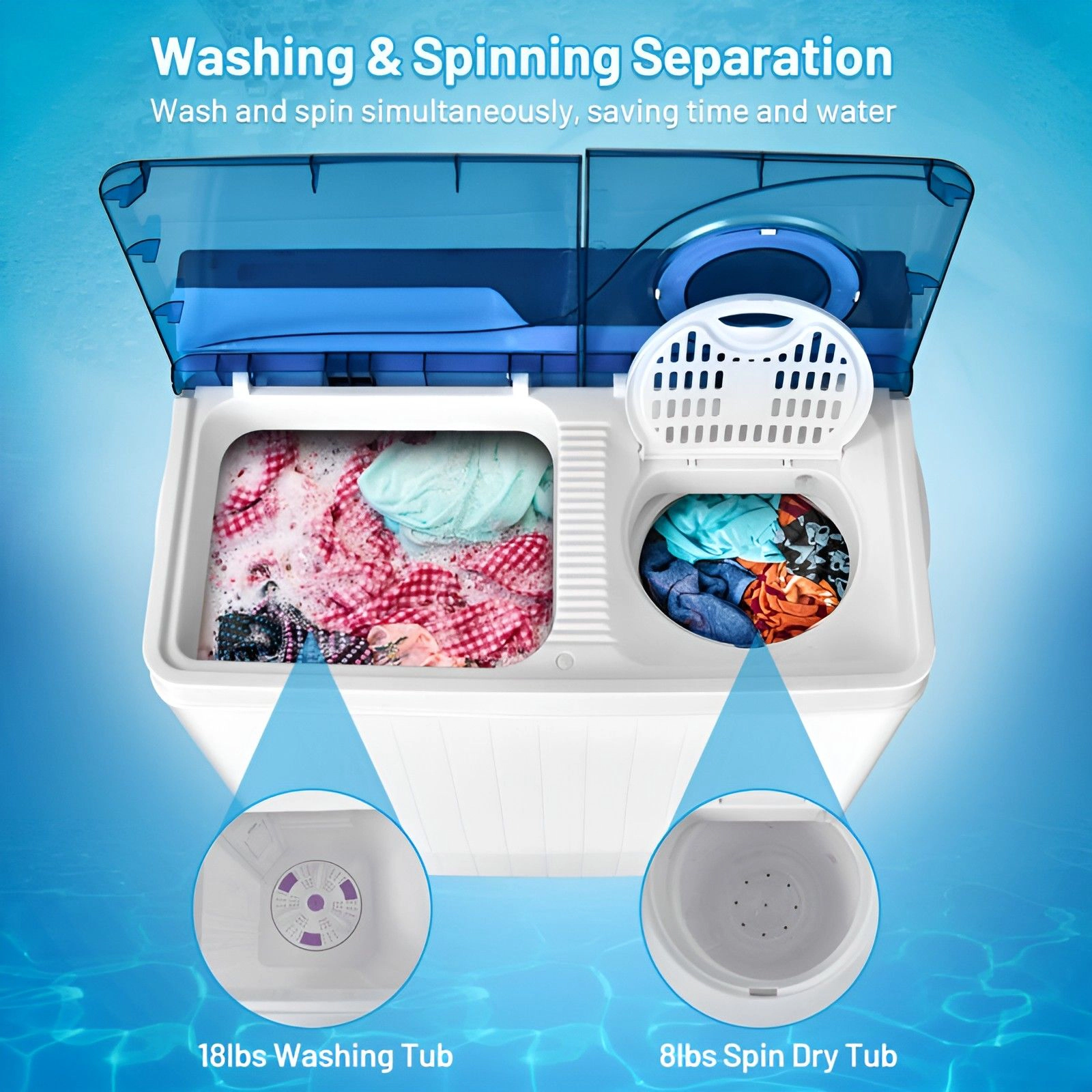SlickBlue 18 lbs Twin Tub Portable Washing Machine with Spin Dryer