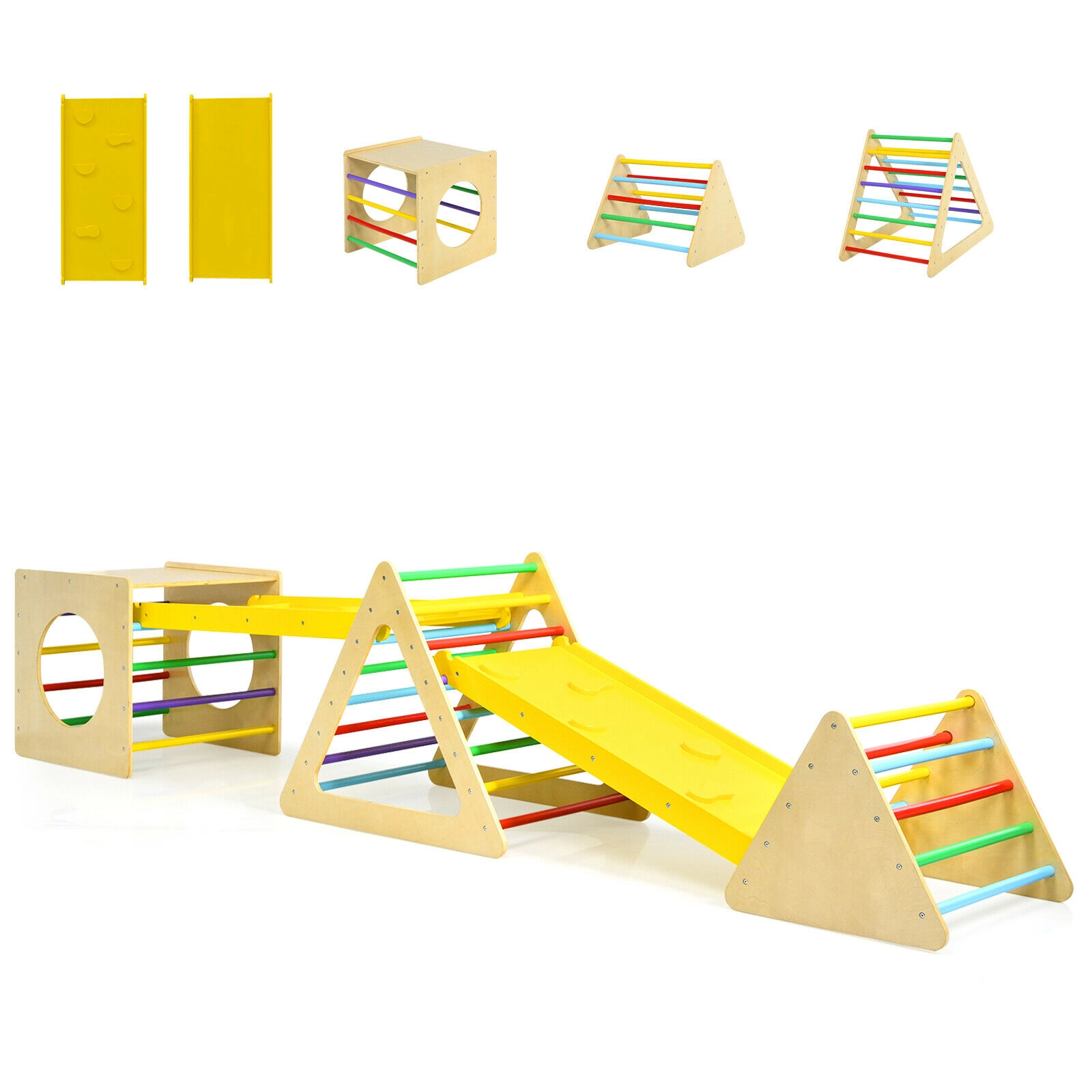 LJG 5 in 1 Kids Triangle Climber Play Gym Set with 2 Ramps