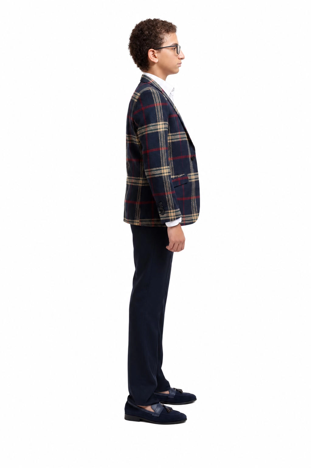 Elie Balleh Boys Slim Fit Classic Plaid Blazer