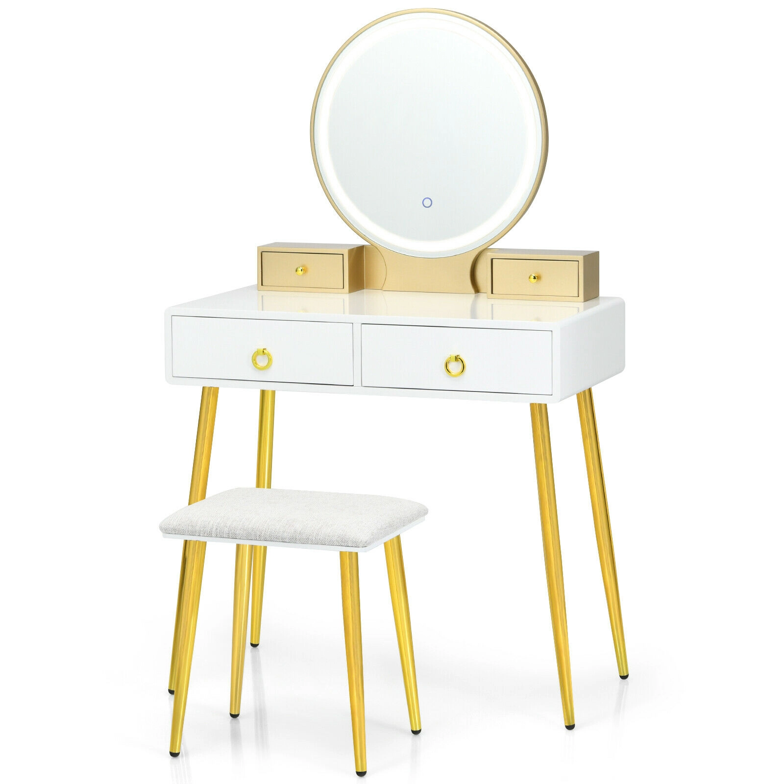 SUGIFT 2-Piece 52.5-Inch Makeup Vanity Set with Lighted Mirror, 4 Drawers and Cushioned Stool