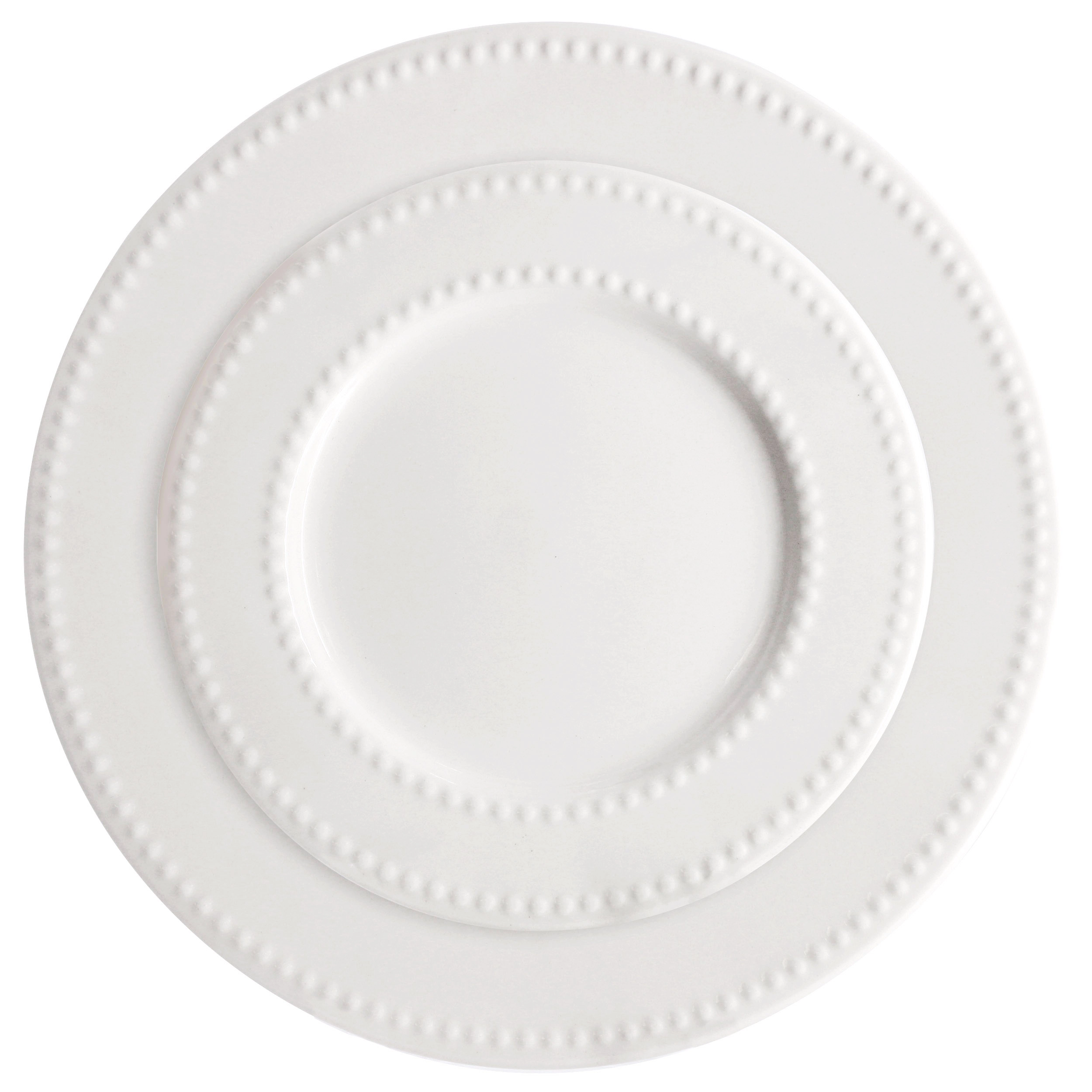 Elama Olevia 16 Piece Embossed Dot Stoneware Dinnerware Set in White